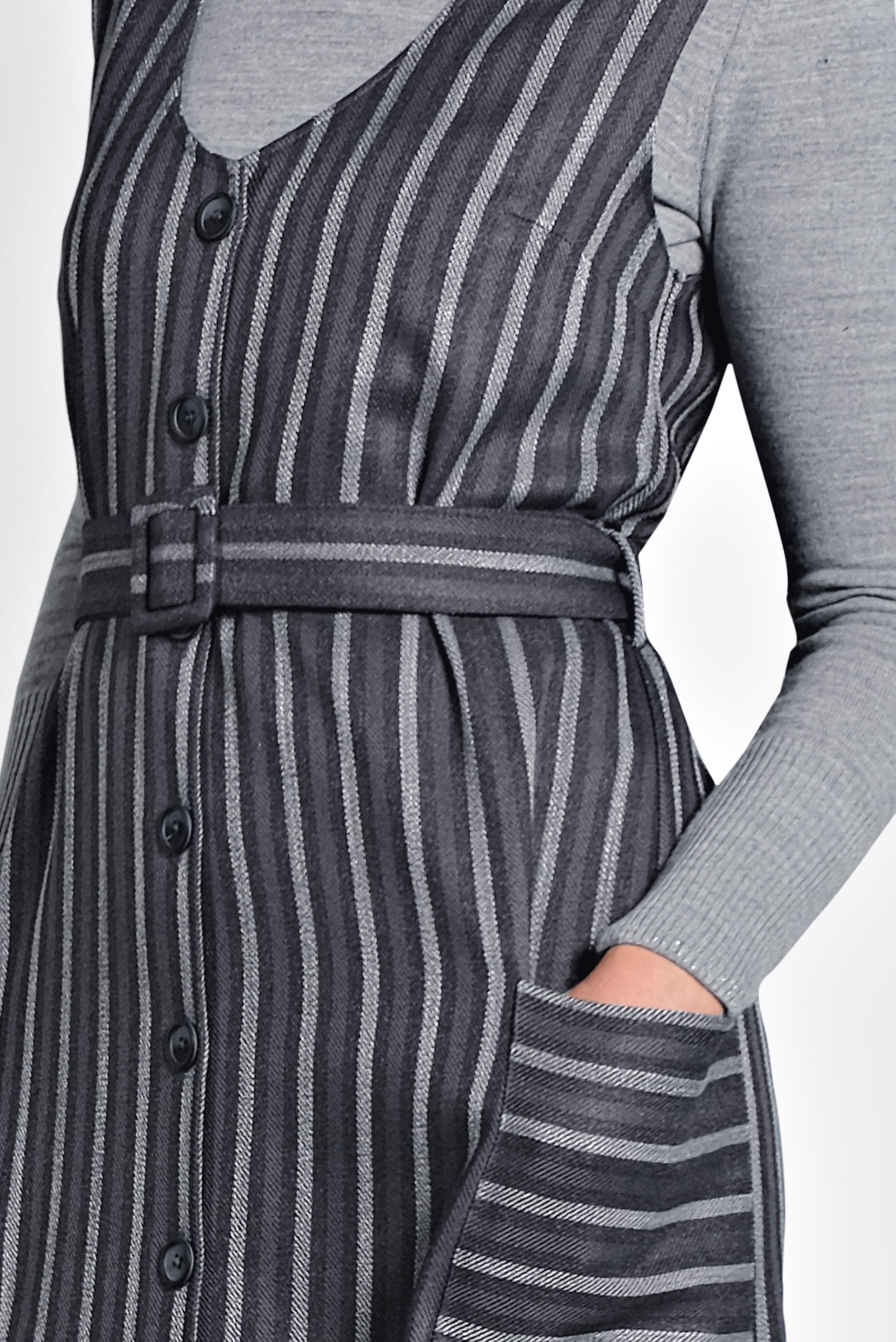 Tesettür giyim LACİVERT ÇİZGİLİ DÜĞMELİ ELBİSE 40127