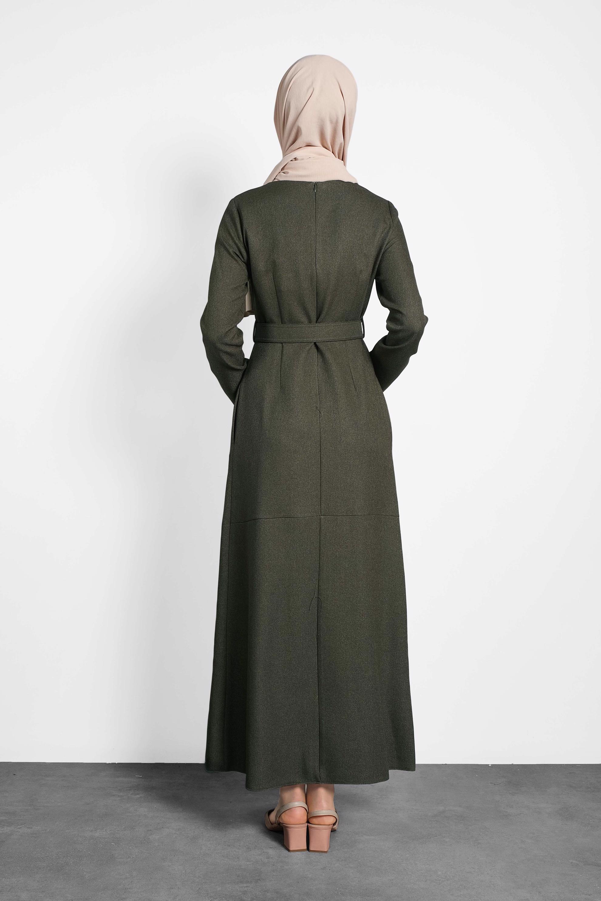 Tesettür giyim HAKİ KEMERLİ DÜĞMELİ ELBİSE 40134	