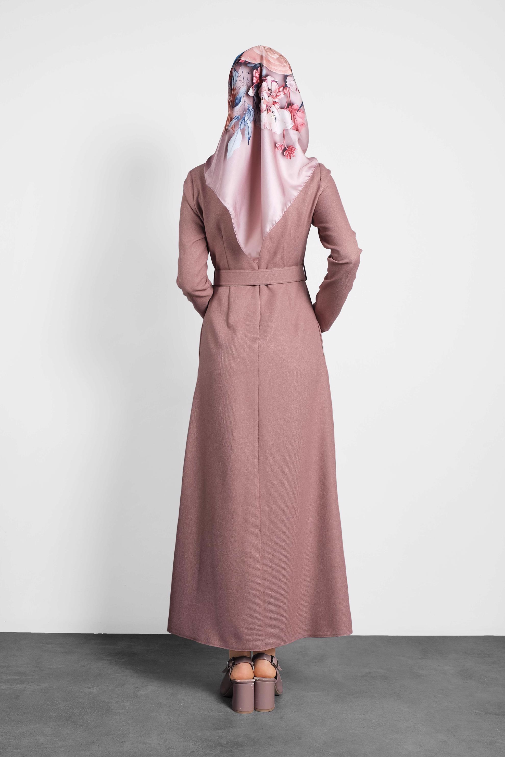 Tesettür giyim PUDRA KEMERLİ DÜĞMELİ ELBİSE 40134	