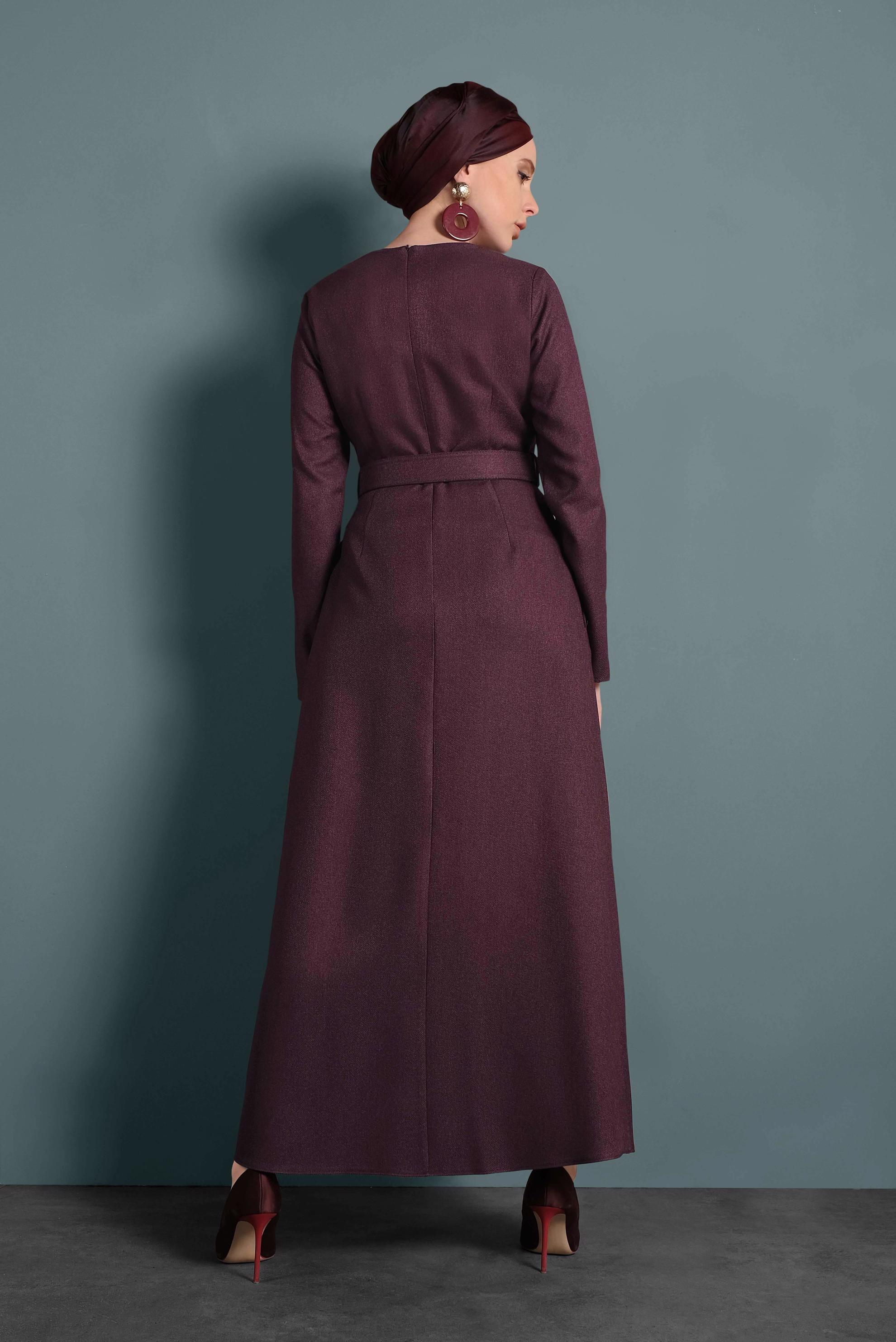 Tesettür giyim MÜRDÜM KEMERLİ DÜĞMELİ ELBİSE 40134	