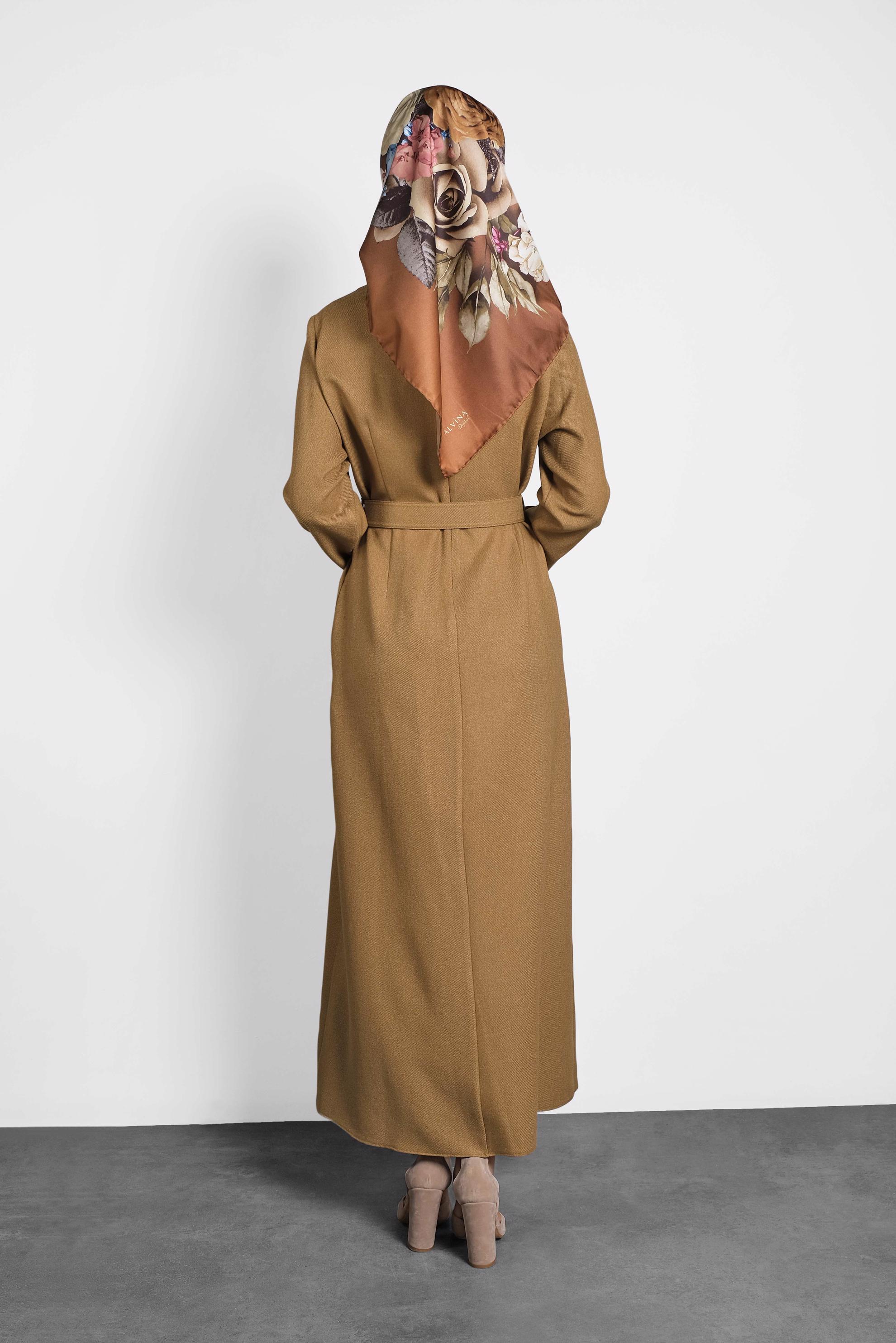 Tesettür giyim SARI KEMERLİ DÜĞMELİ ELBİSE 40134	