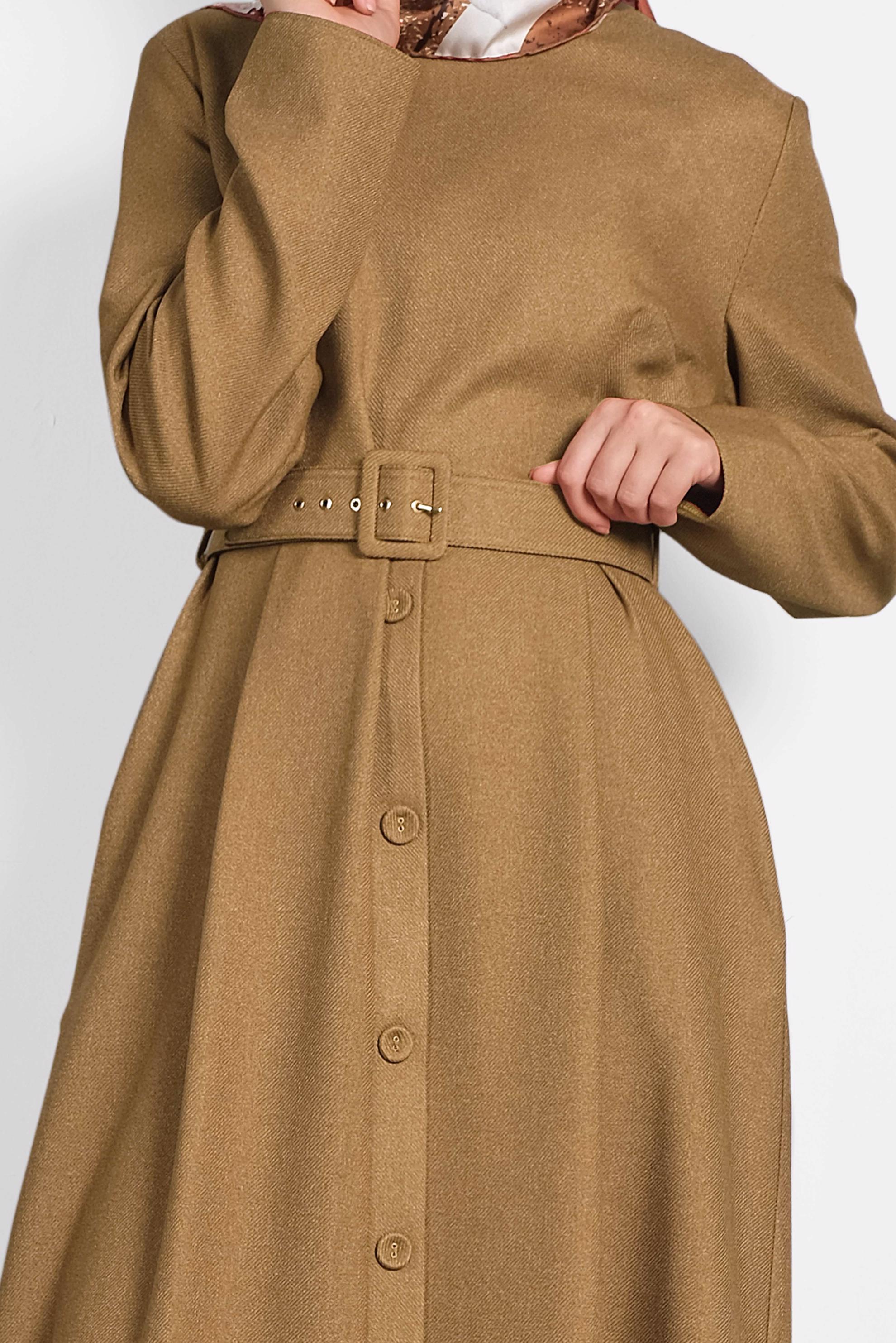 Tesettür giyim SARI KEMERLİ DÜĞMELİ ELBİSE 40134	