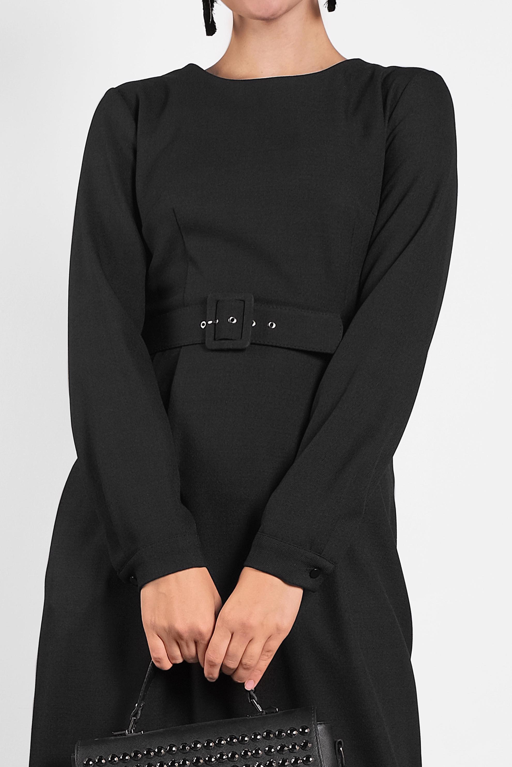 Tesettür giyim SİYAH KEMERLİ ELBİSE 40136 