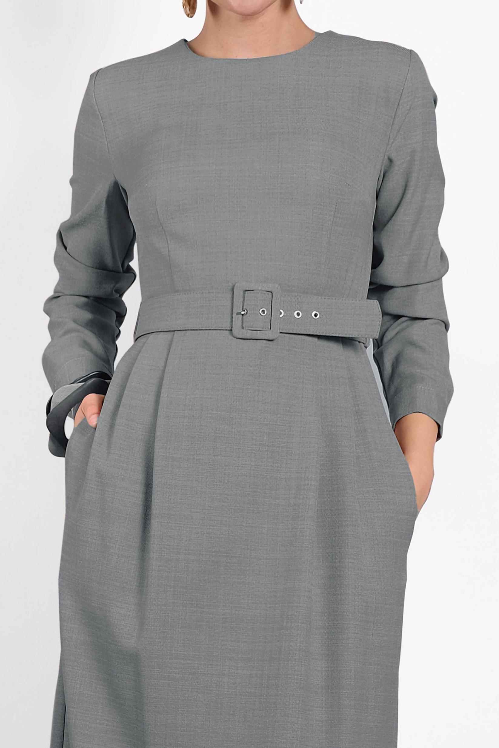 Tesettür giyim GRİ KEMERLİ ELBİSE 40136 