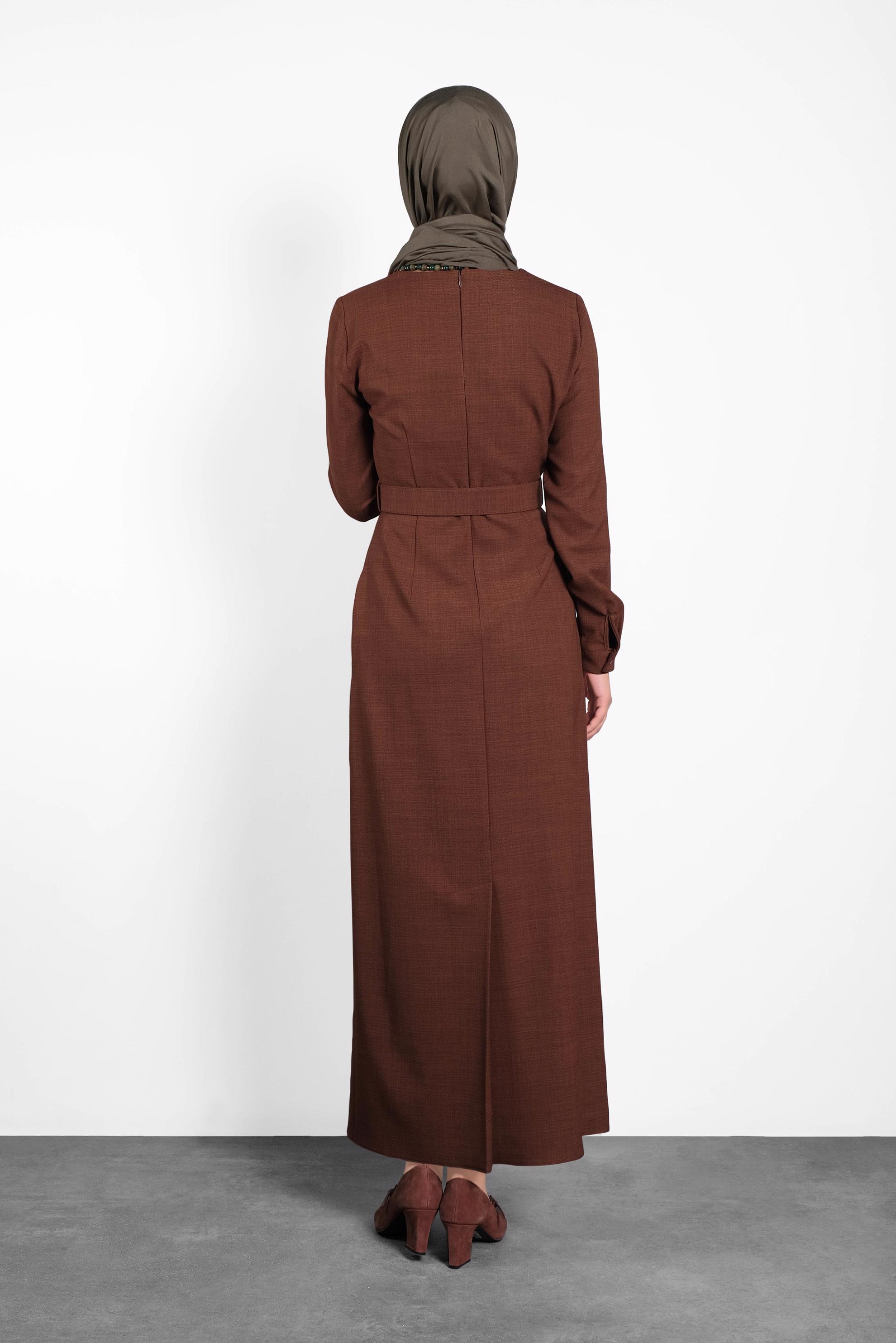 Tesettür giyim TURUNCU KEMERLİ ELBİSE 40136 