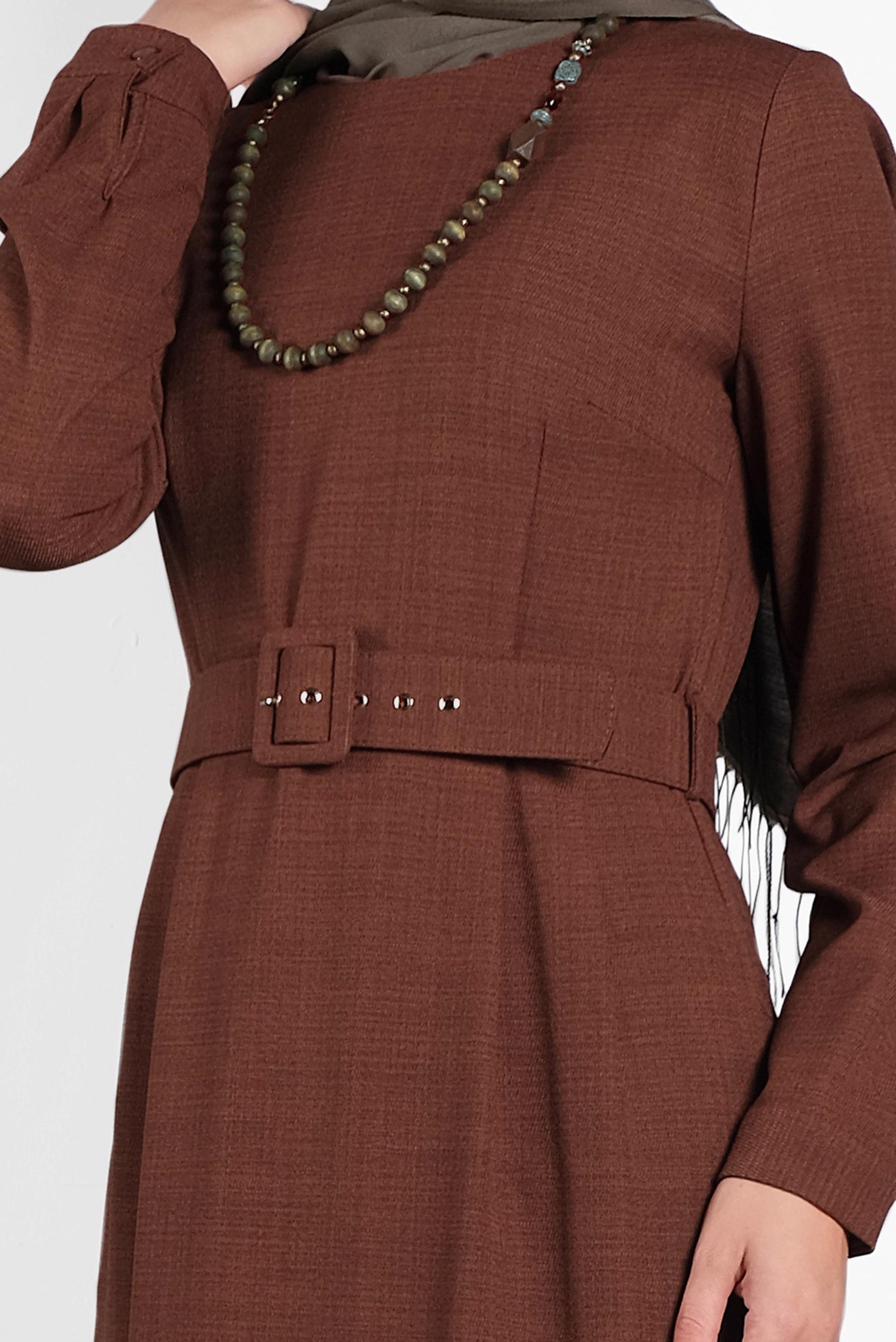 Tesettür giyim TURUNCU KEMERLİ ELBİSE 40136 