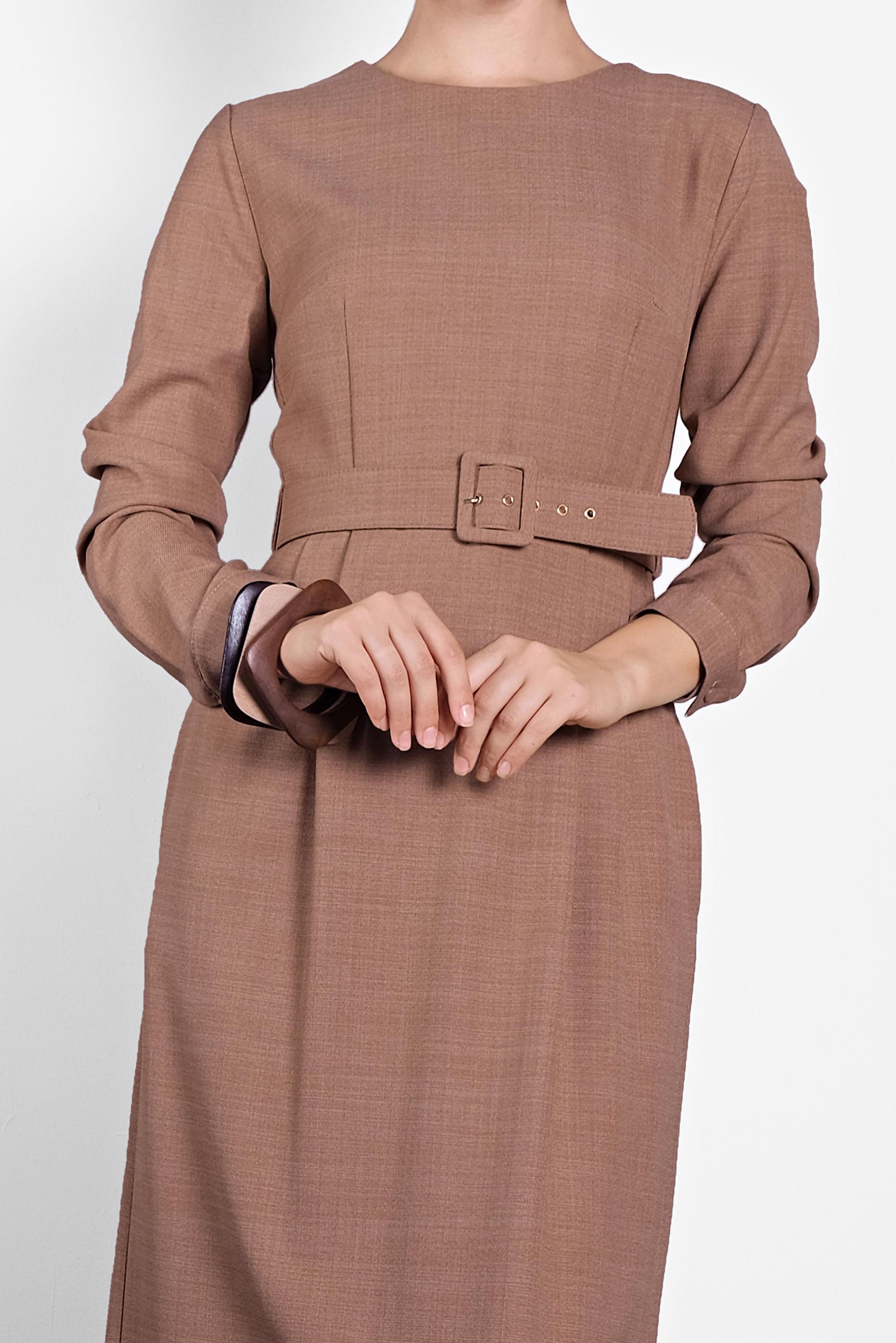 Tesettür giyim TABA KEMERLİ ELBİSE 40136 