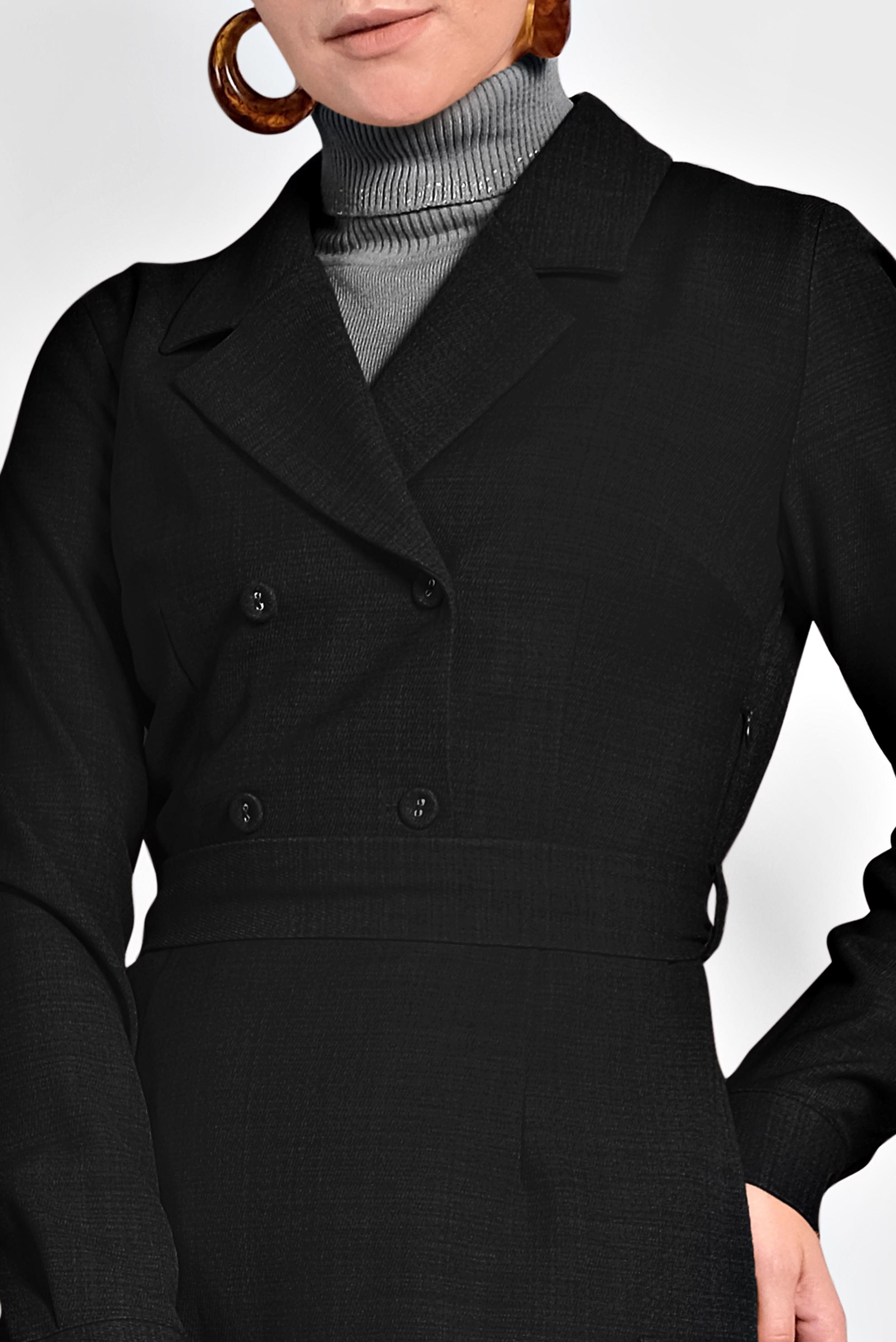 Tesettür giyim SİYAH CEPLİ KRUVAZE YAKA ELBİSE 40176 