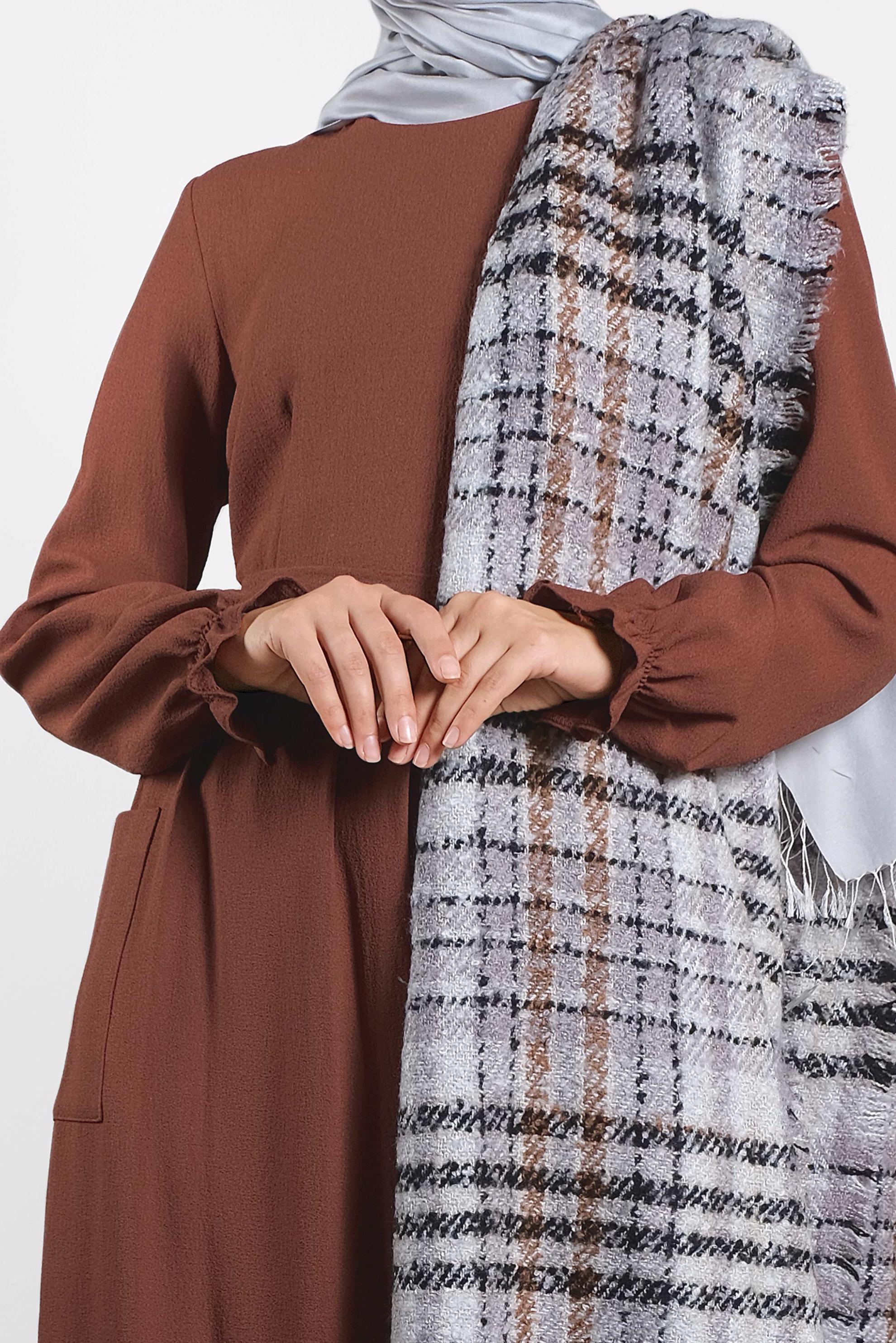 Tesettür giyim TURUNCU KUŞAKLI VOLANLI ELBİSE 40178 