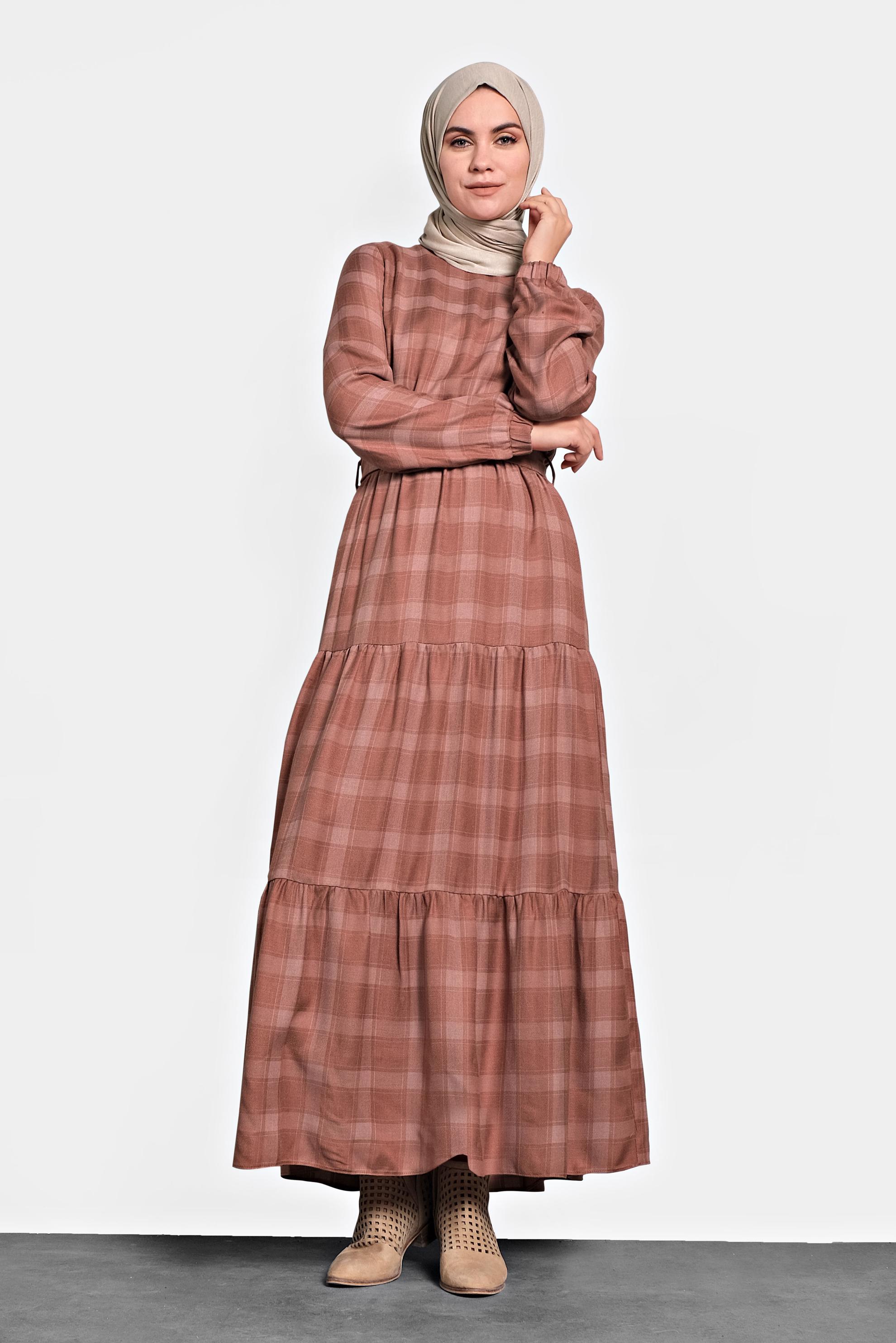 Hijab clothing TABA PLAIDED BELTED DRESS 40179 