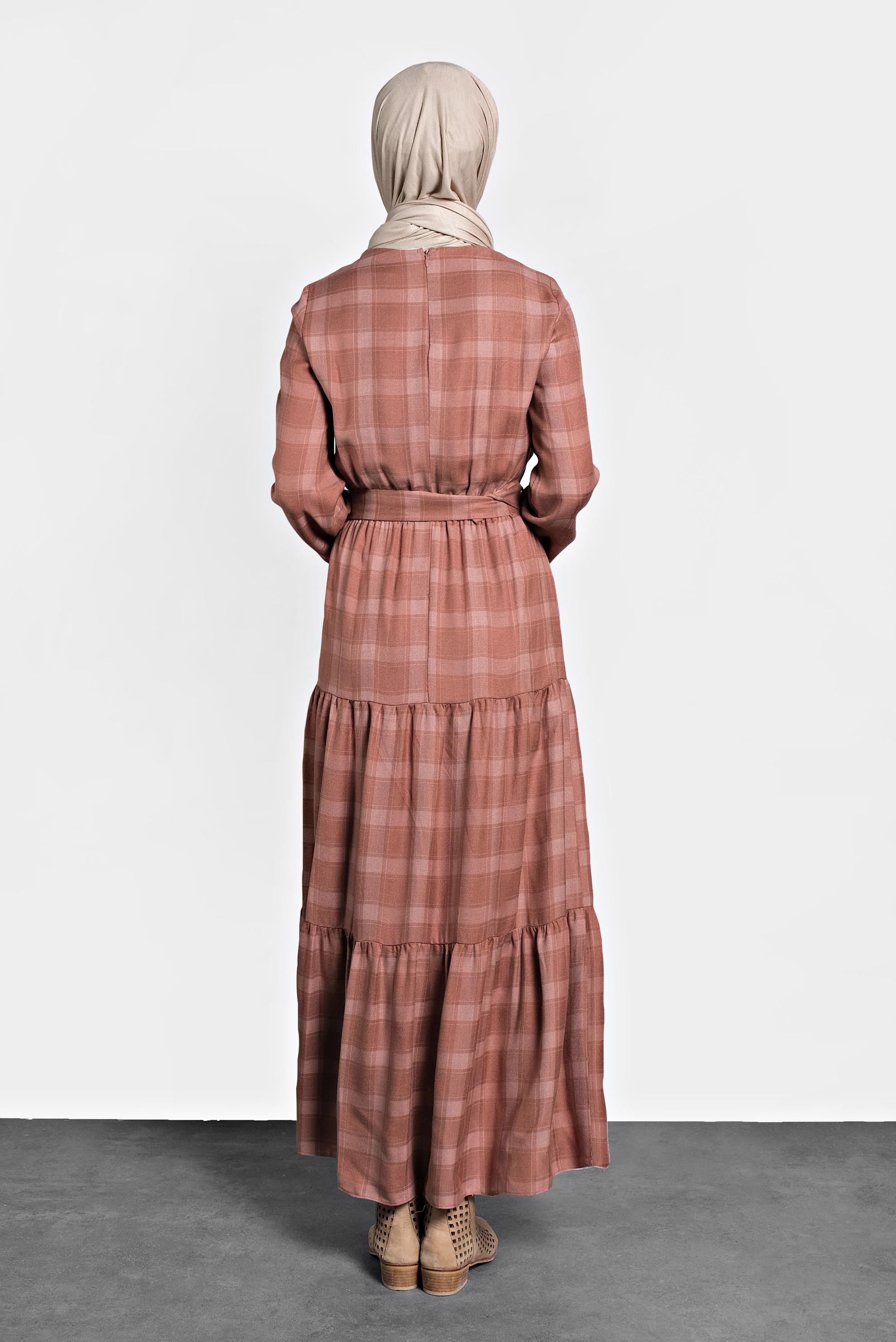 Hijab clothing TABA PLAIDED BELTED DRESS 40179 