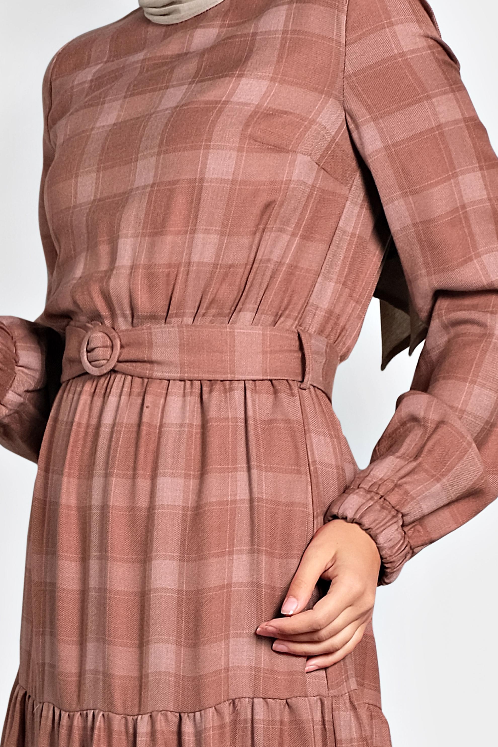 Hijab clothing TABA PLAIDED BELTED DRESS 40179 