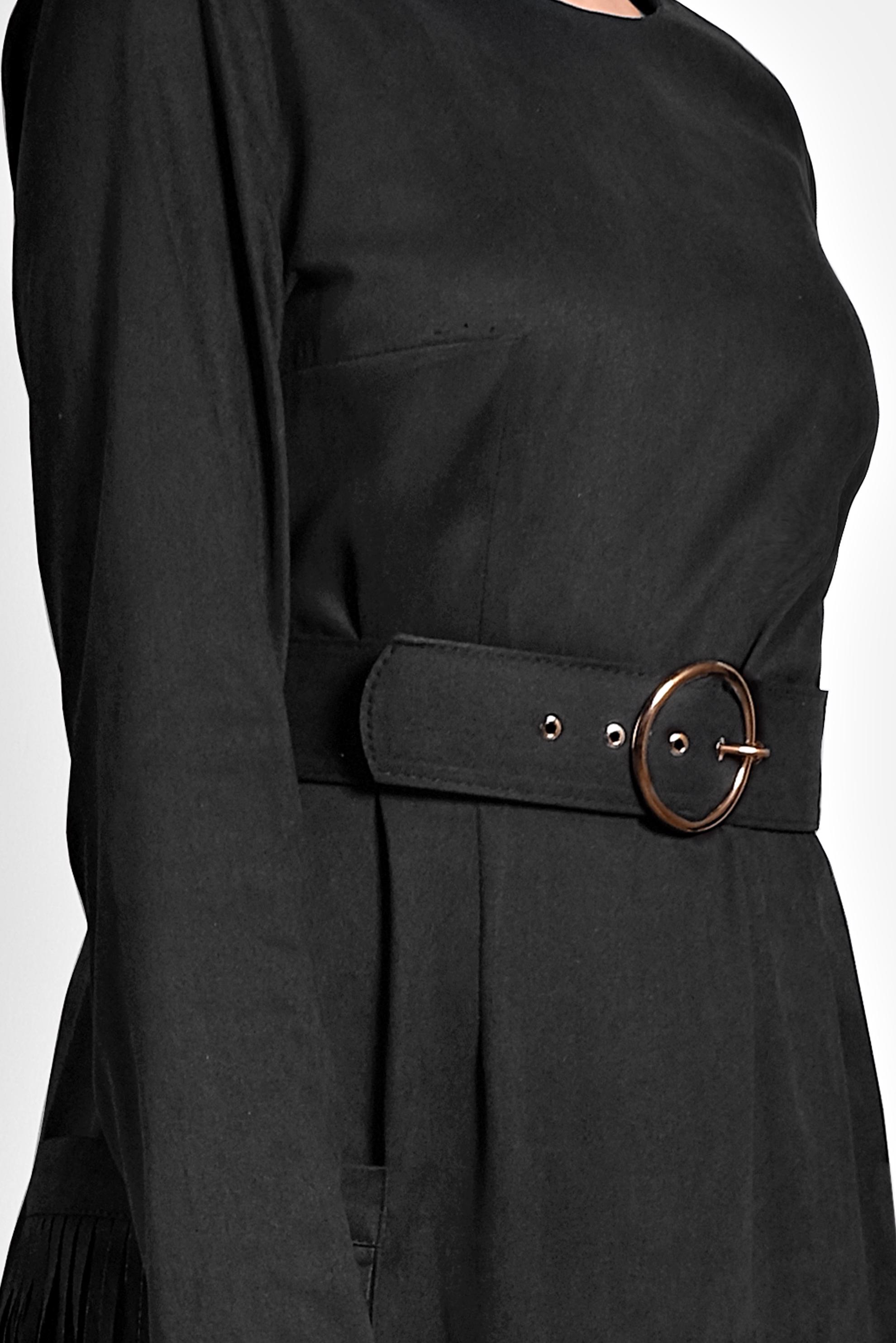 Tesettür giyim SİYAH CEPLERİ PÜSKÜLLÜ SÜET ELBİSE 40192