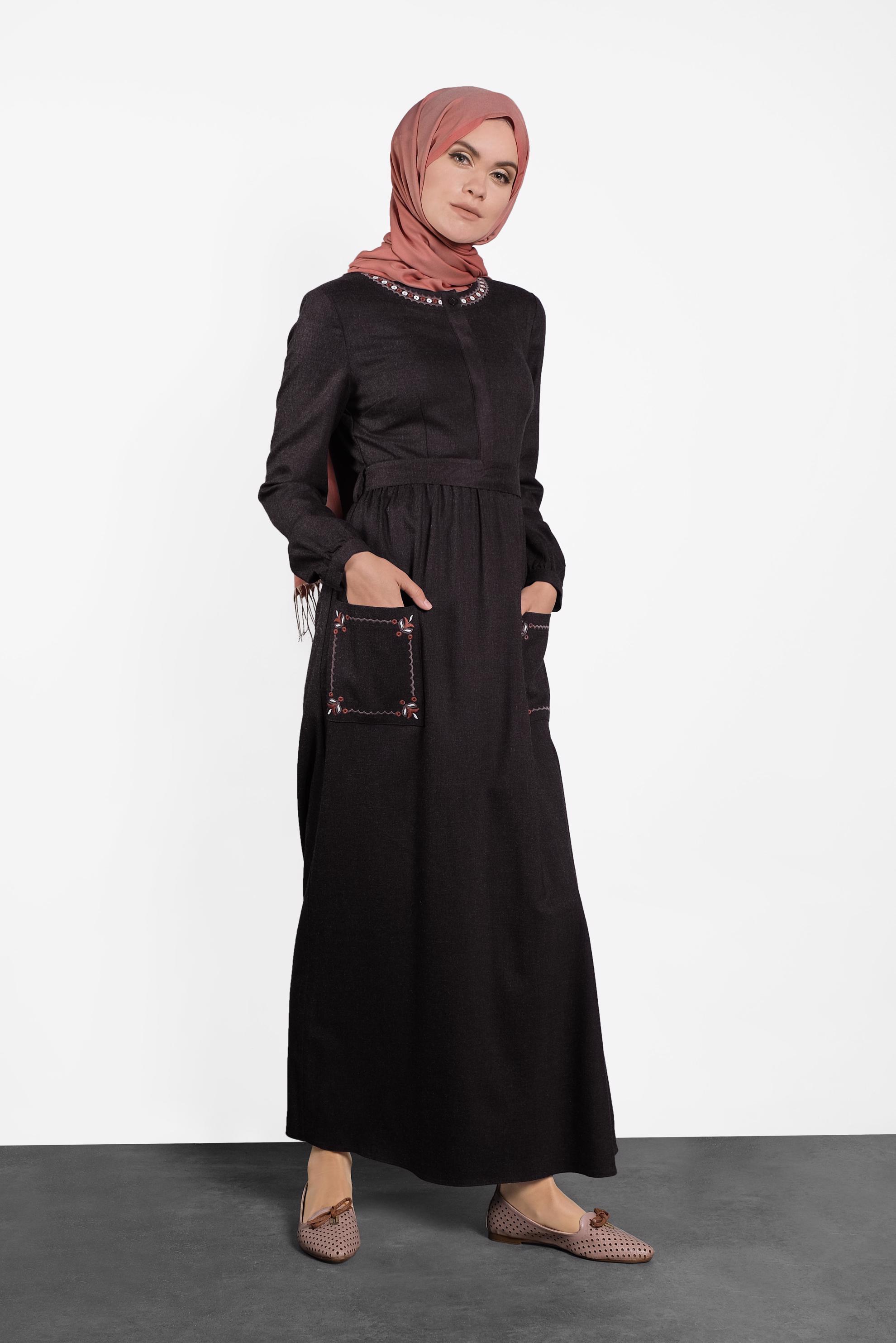 Tesettür giyim MÜRDÜM NAKIŞLI ELBİSE 40193