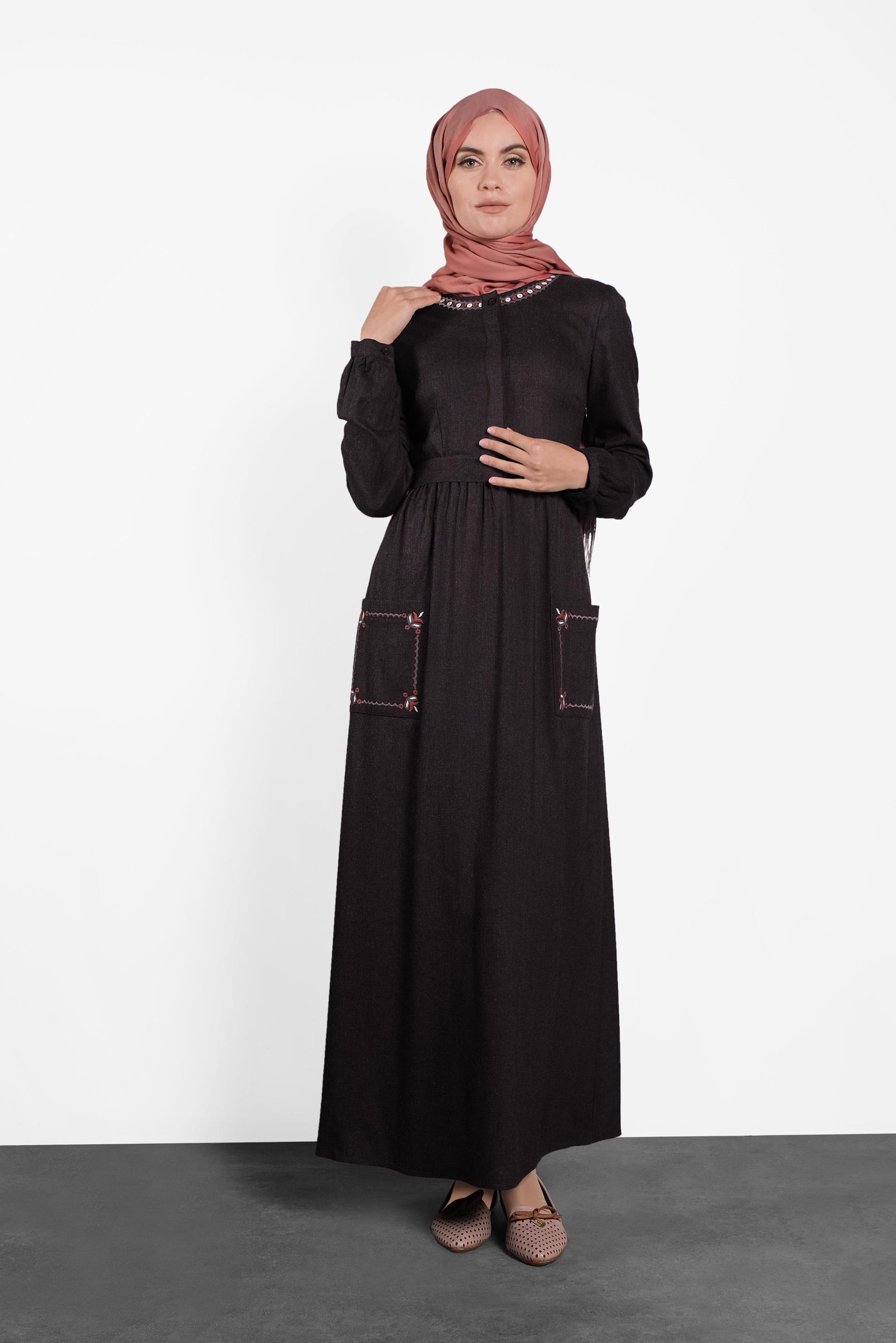 Tesettür giyim MÜRDÜM NAKIŞLI ELBİSE 40193