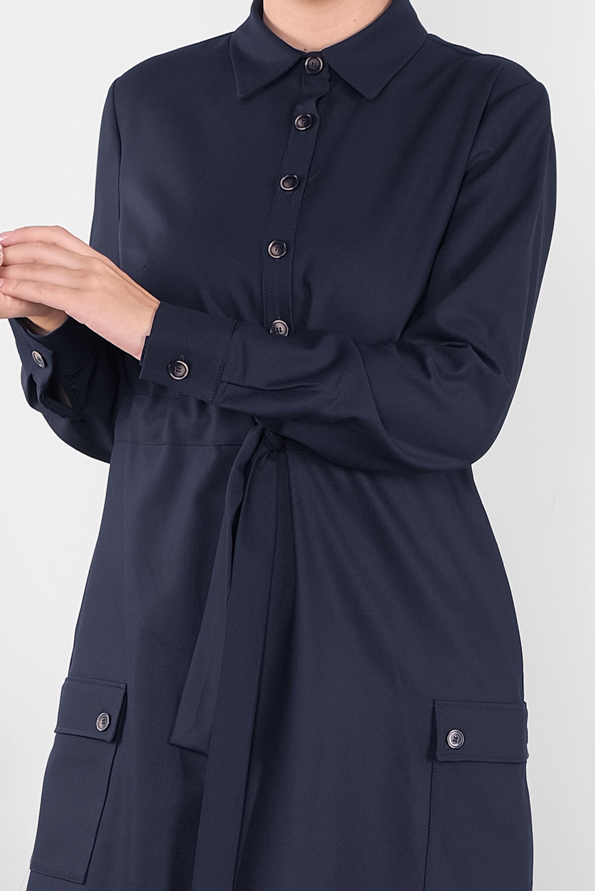 Tesettür giyim LACİVERT DÜĞMELİ BELDEN BAĞLAMALI ELBİSE 40194 