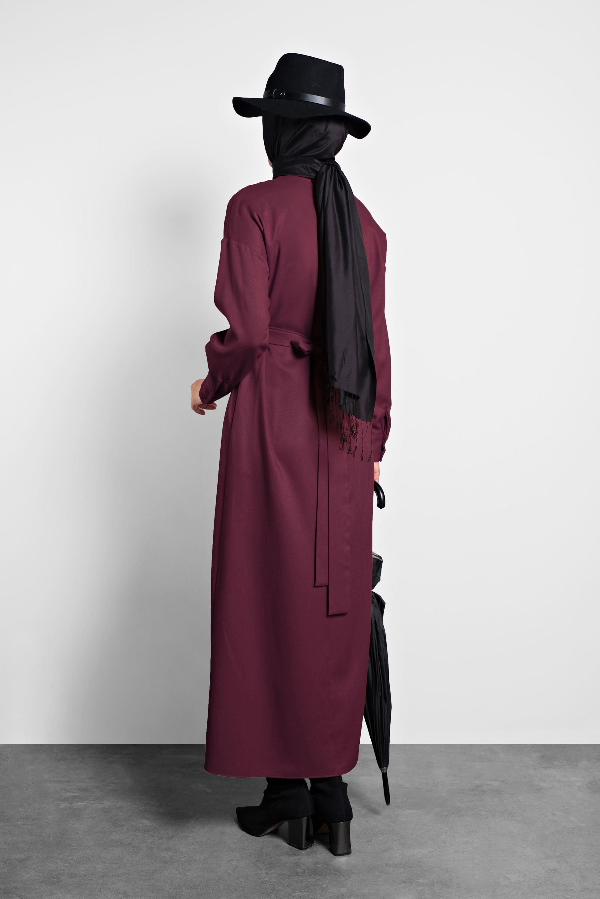 Tesettür giyim MÜRDÜM ARKADAN KUŞAKLI FERMUARLI ELBİSE 40195