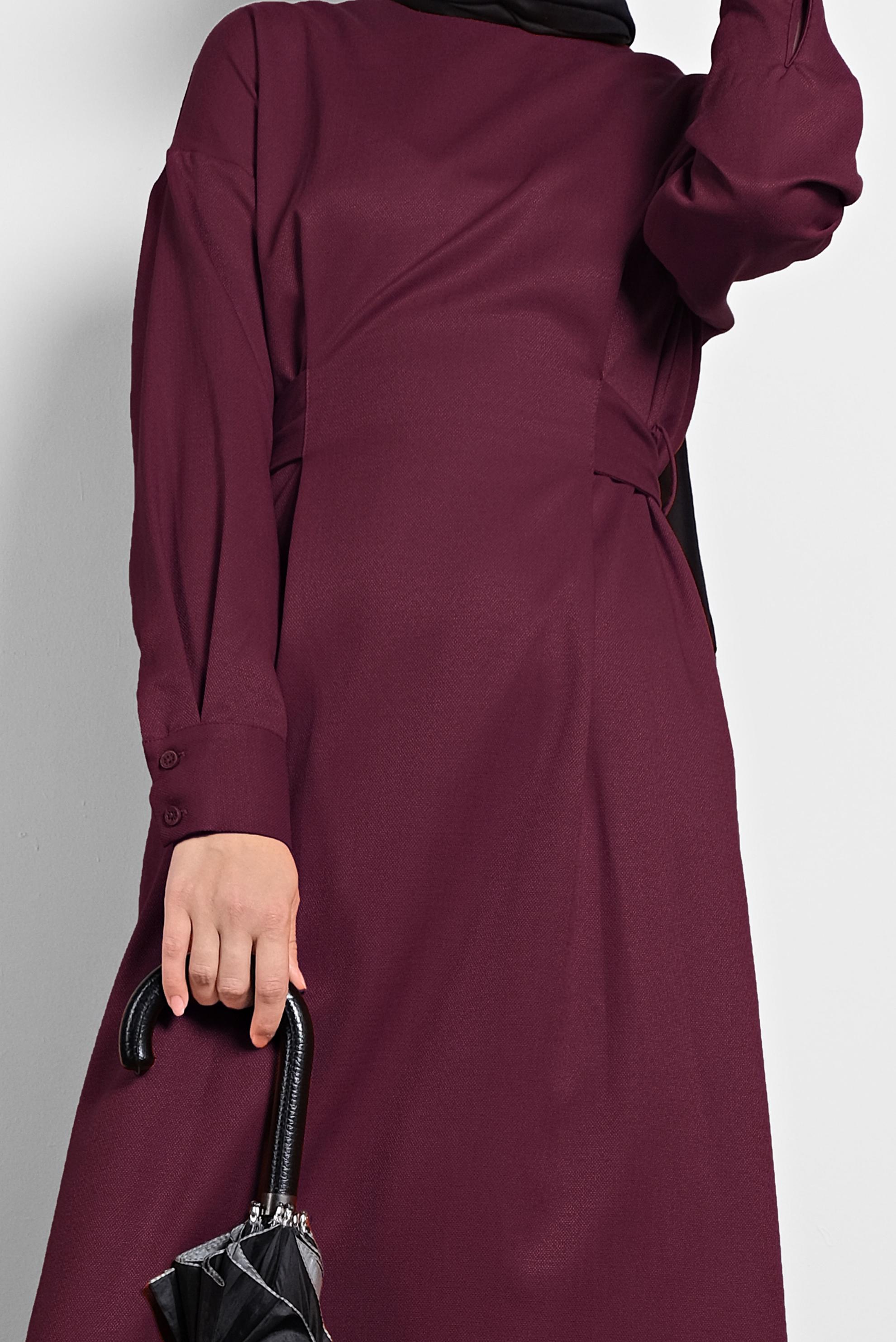 Tesettür giyim MÜRDÜM ARKADAN KUŞAKLI FERMUARLI ELBİSE 40195