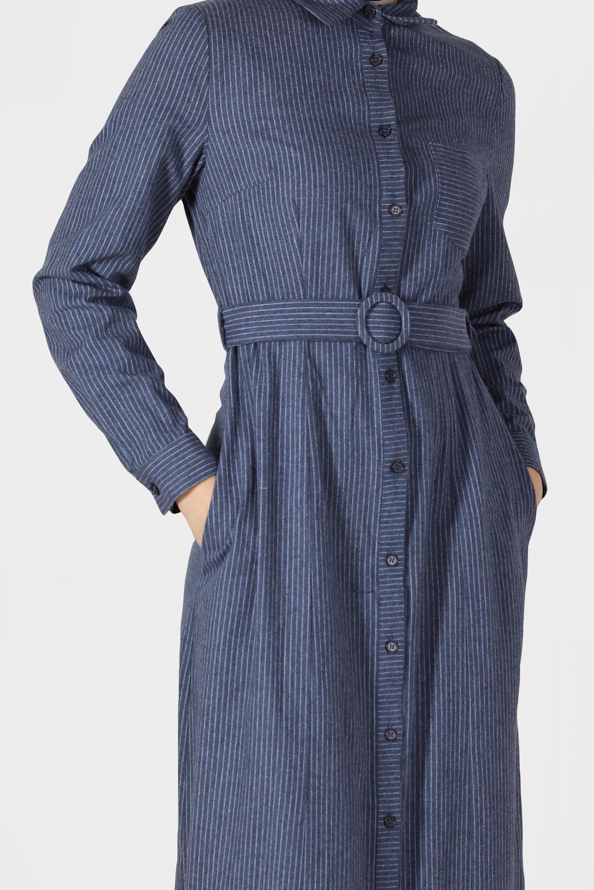 Tesettür giyim LACİVERT ÇİZGİLİ ERKEK YAKA ELBİSE 40198