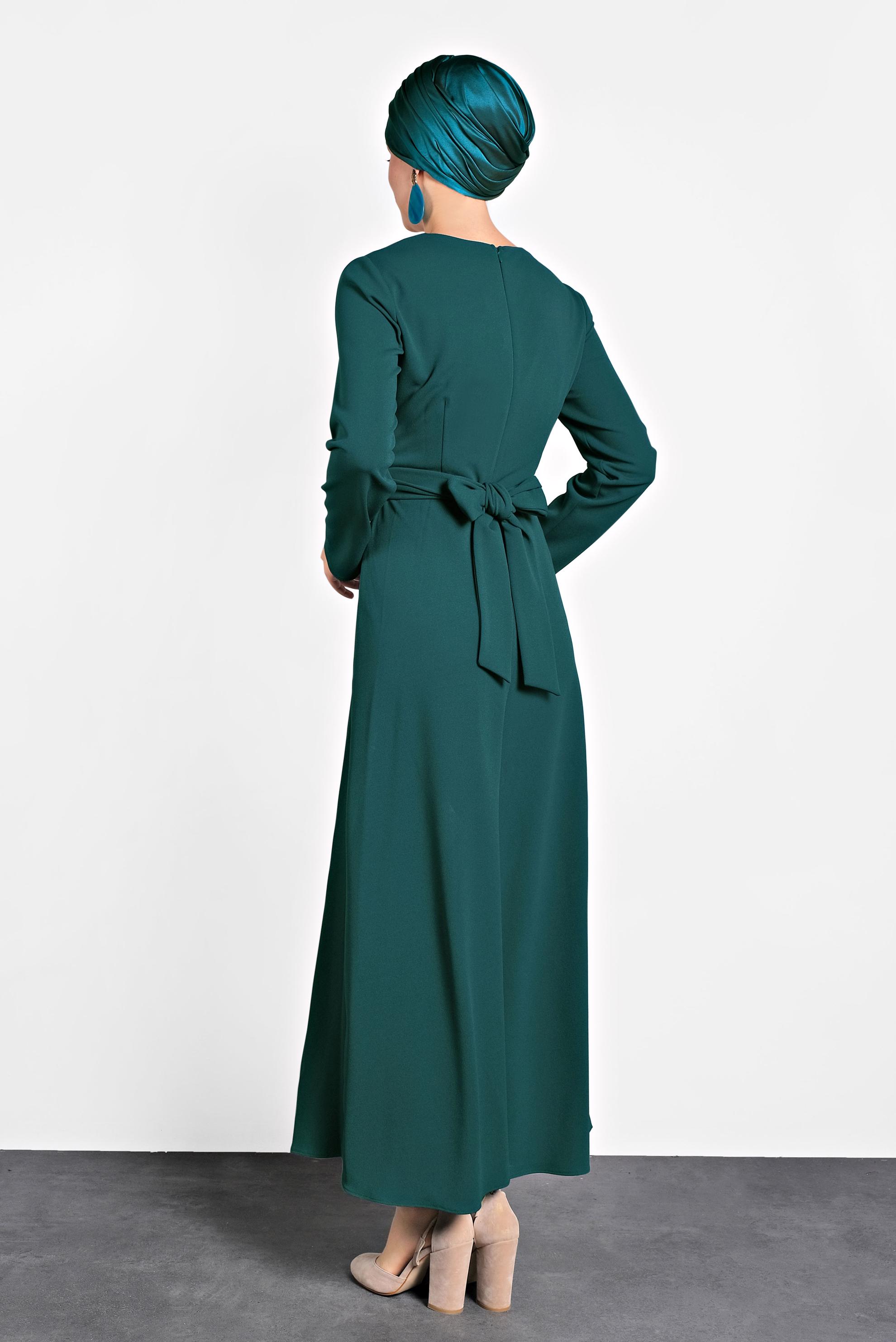Tesettür giyim YEŞİL ÇAPRAZ BAĞLAMALI ELBİSE 40199
