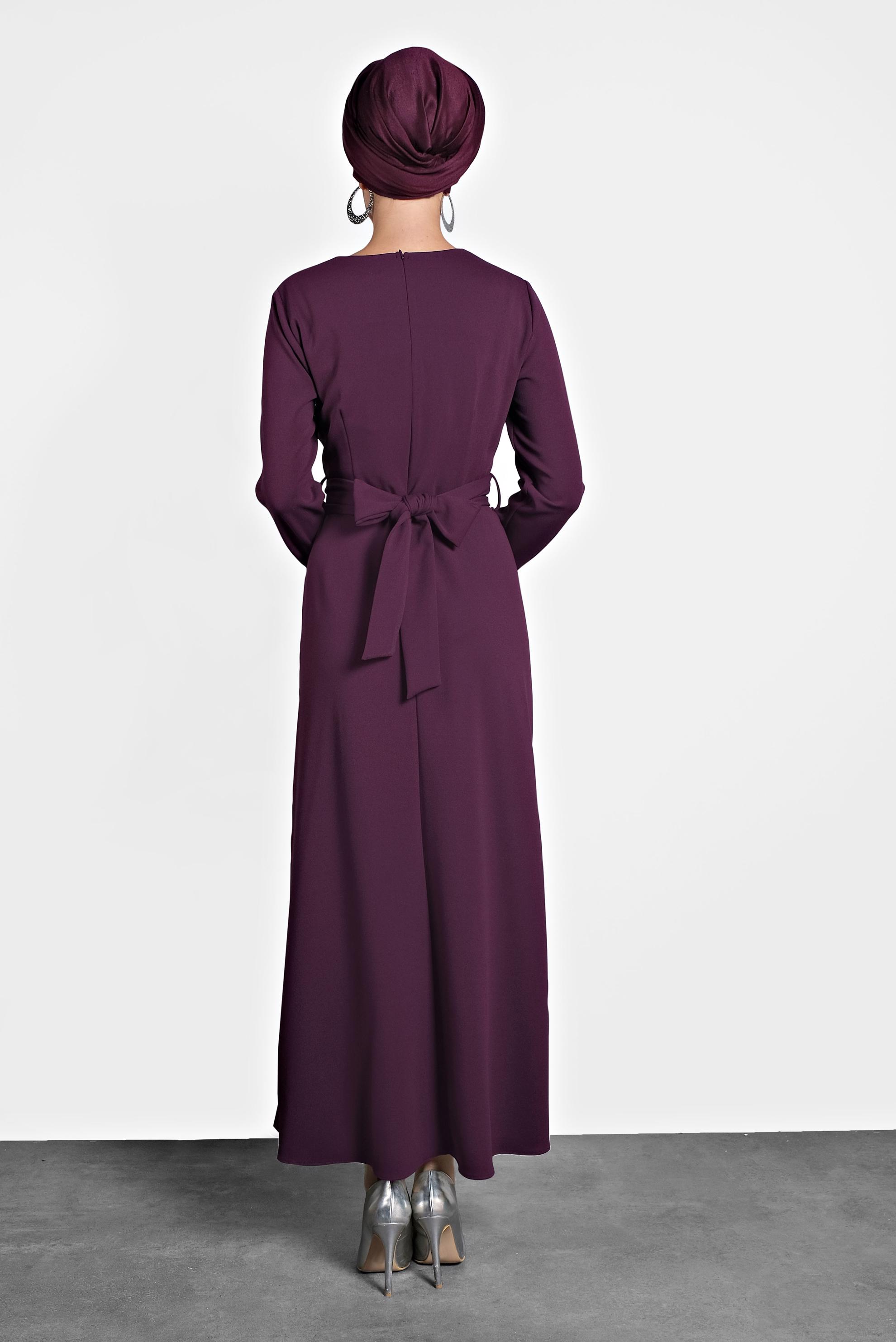 Tesettür giyim MÜRDÜM ÇAPRAZ BAĞLAMALI ELBİSE 40199