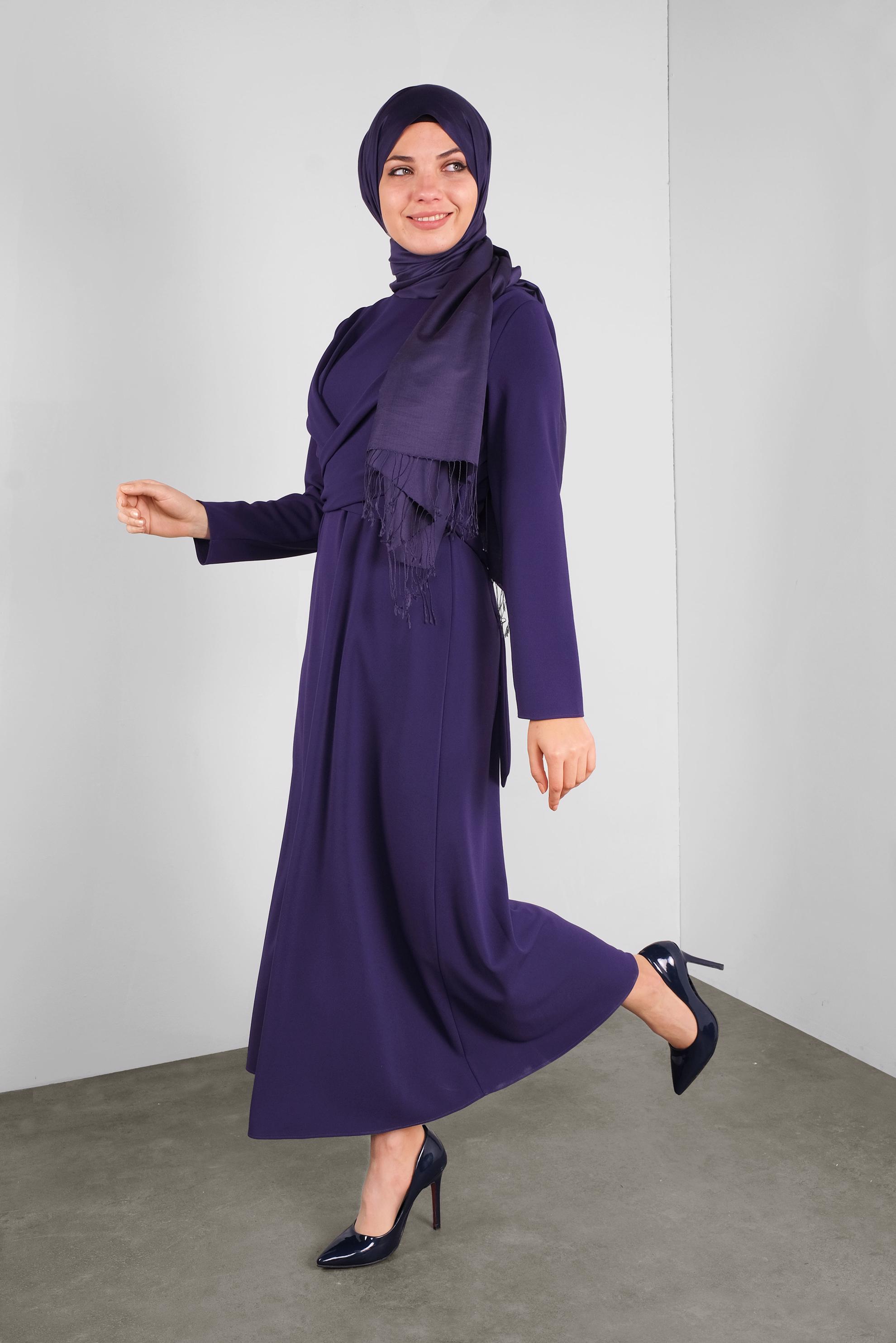 Tesettür giyim MOR ÇAPRAZ BAĞLAMALI ELBİSE 40199