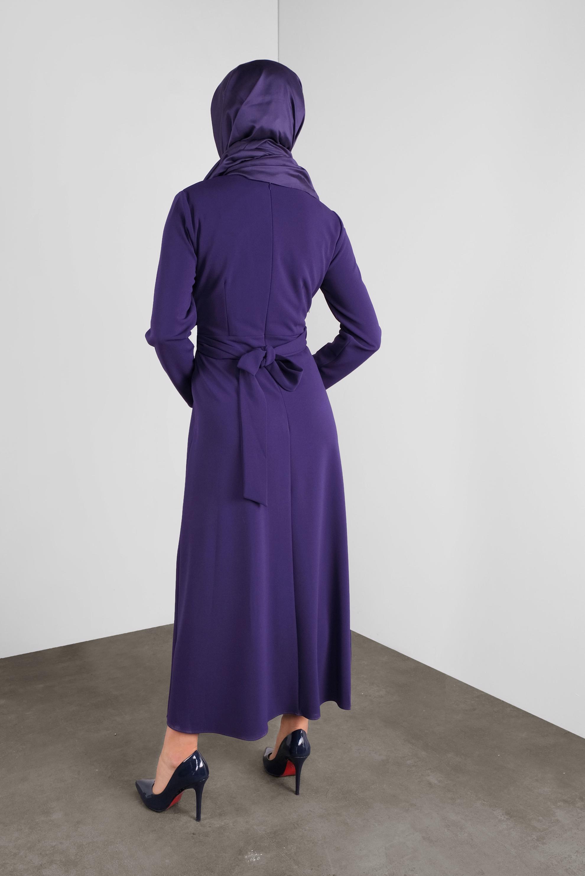 Tesettür giyim MOR ÇAPRAZ BAĞLAMALI ELBİSE 40199