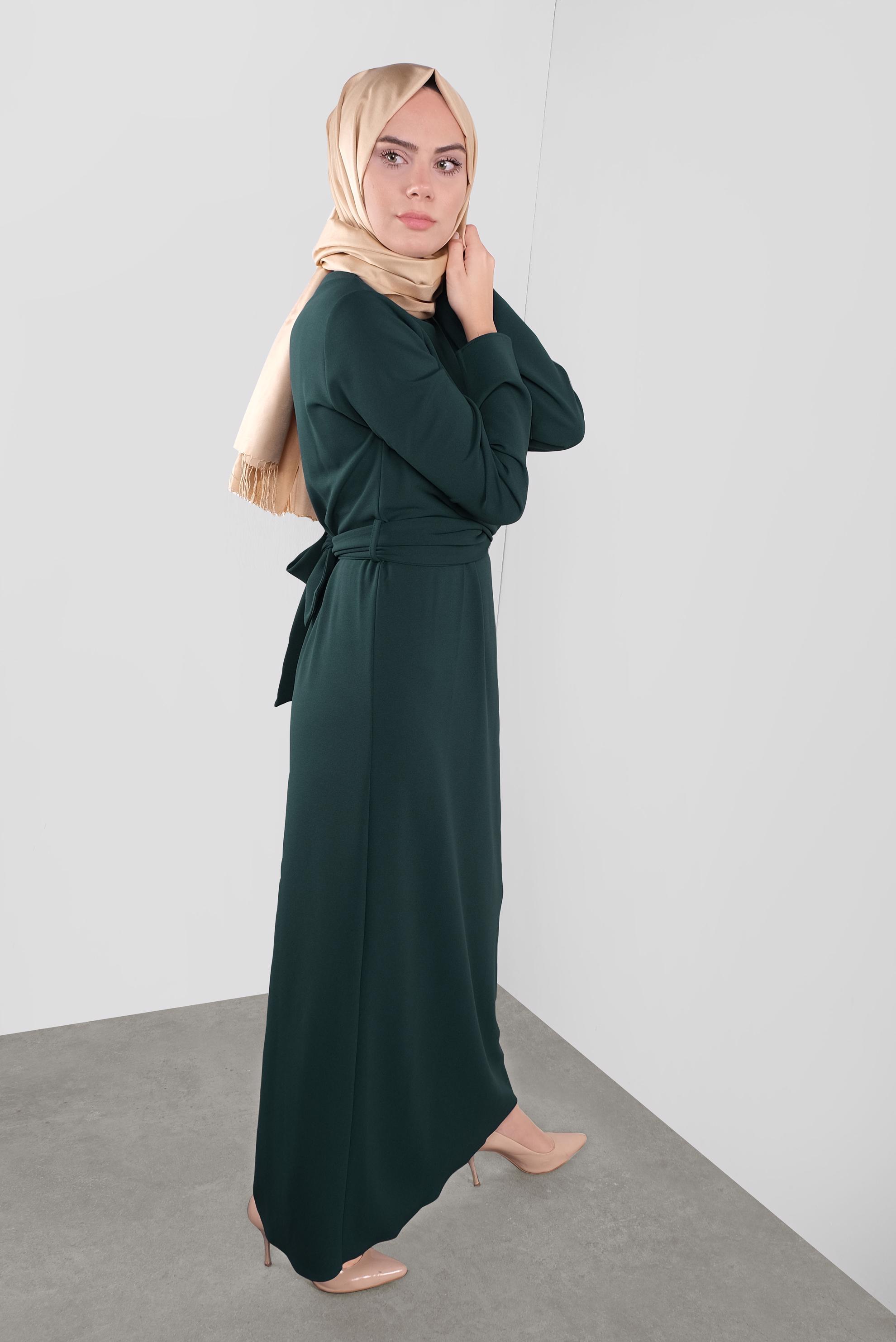 Tesettür giyim YEŞİL ÇAPRAZ BAĞLAMALI ELBİSE 40213 