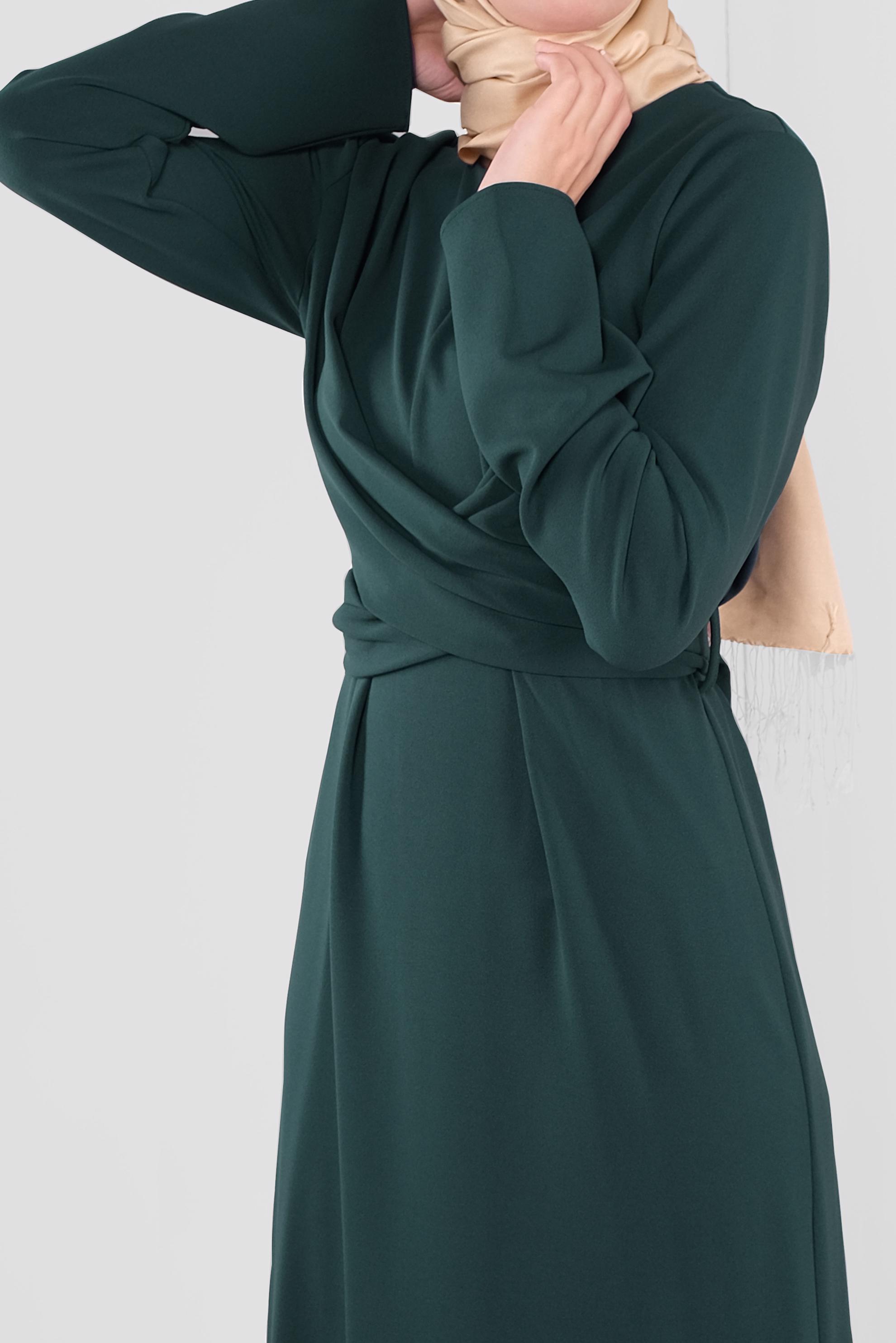 Tesettür giyim YEŞİL ÇAPRAZ BAĞLAMALI ELBİSE 40213 