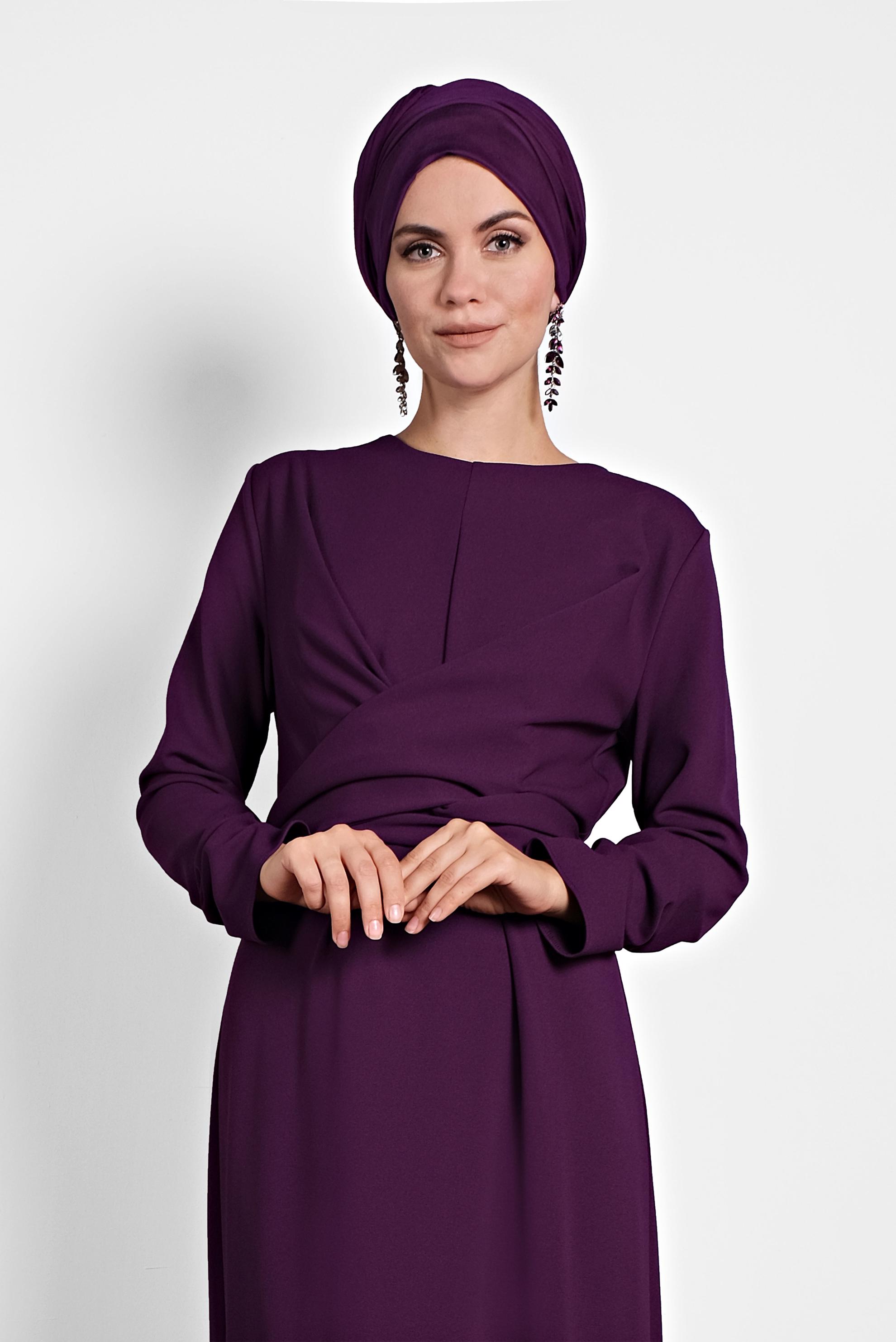 Tesettür giyim MÜRDÜM ÇAPRAZ BAĞLAMALI ELBİSE 40213 