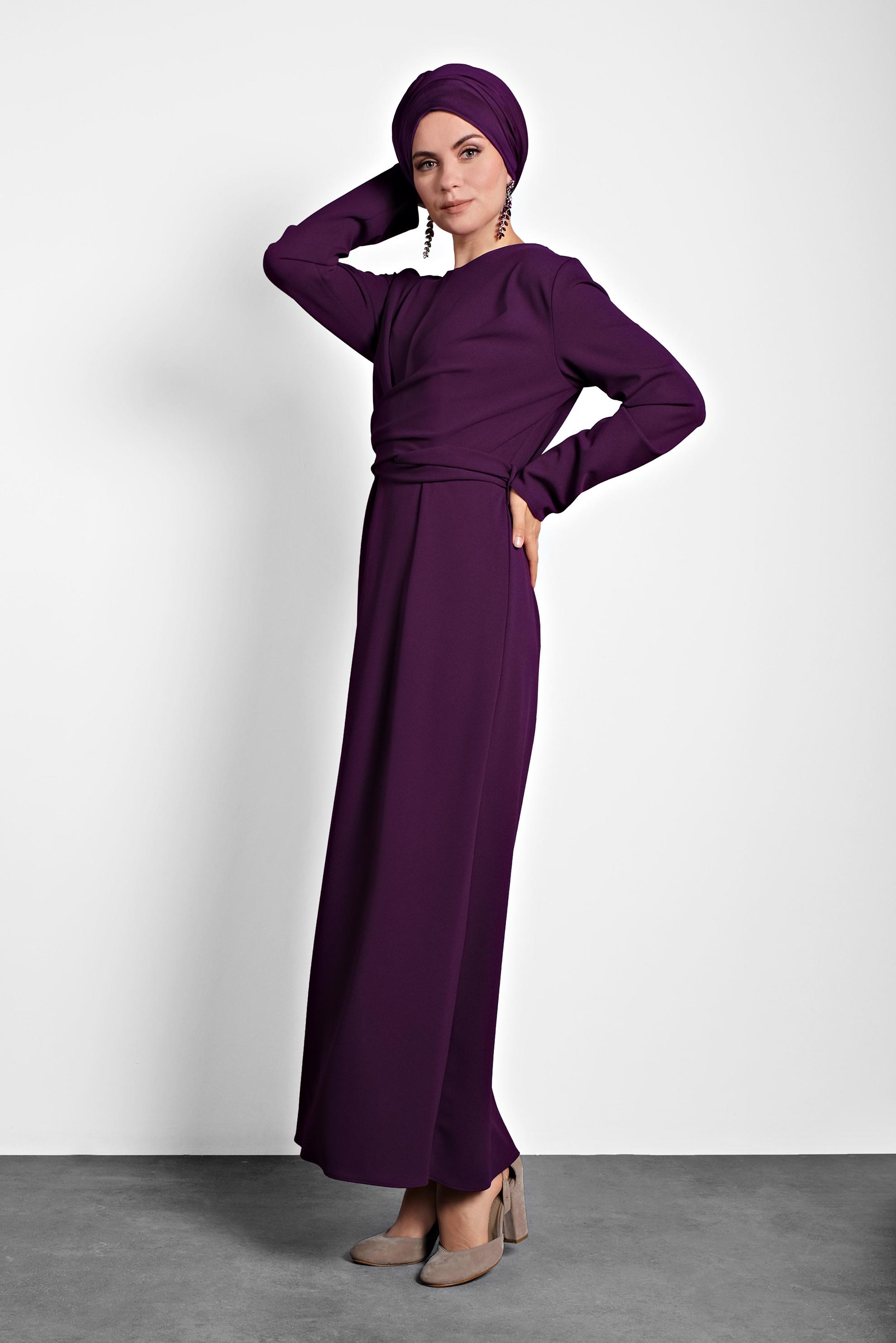 Tesettür giyim MÜRDÜM ÇAPRAZ BAĞLAMALI ELBİSE 40213 