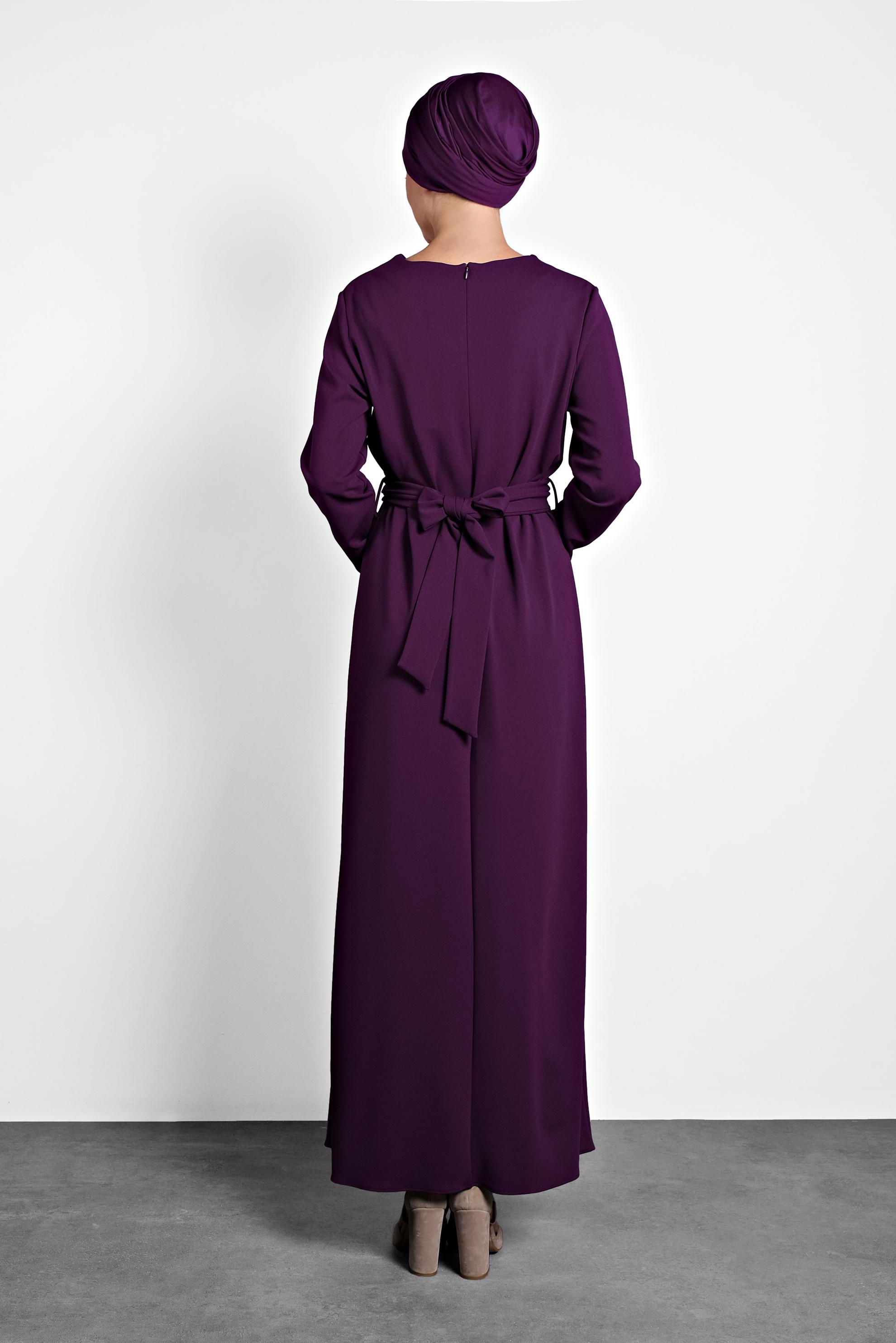 Tesettür giyim MÜRDÜM ÇAPRAZ BAĞLAMALI ELBİSE 40213 