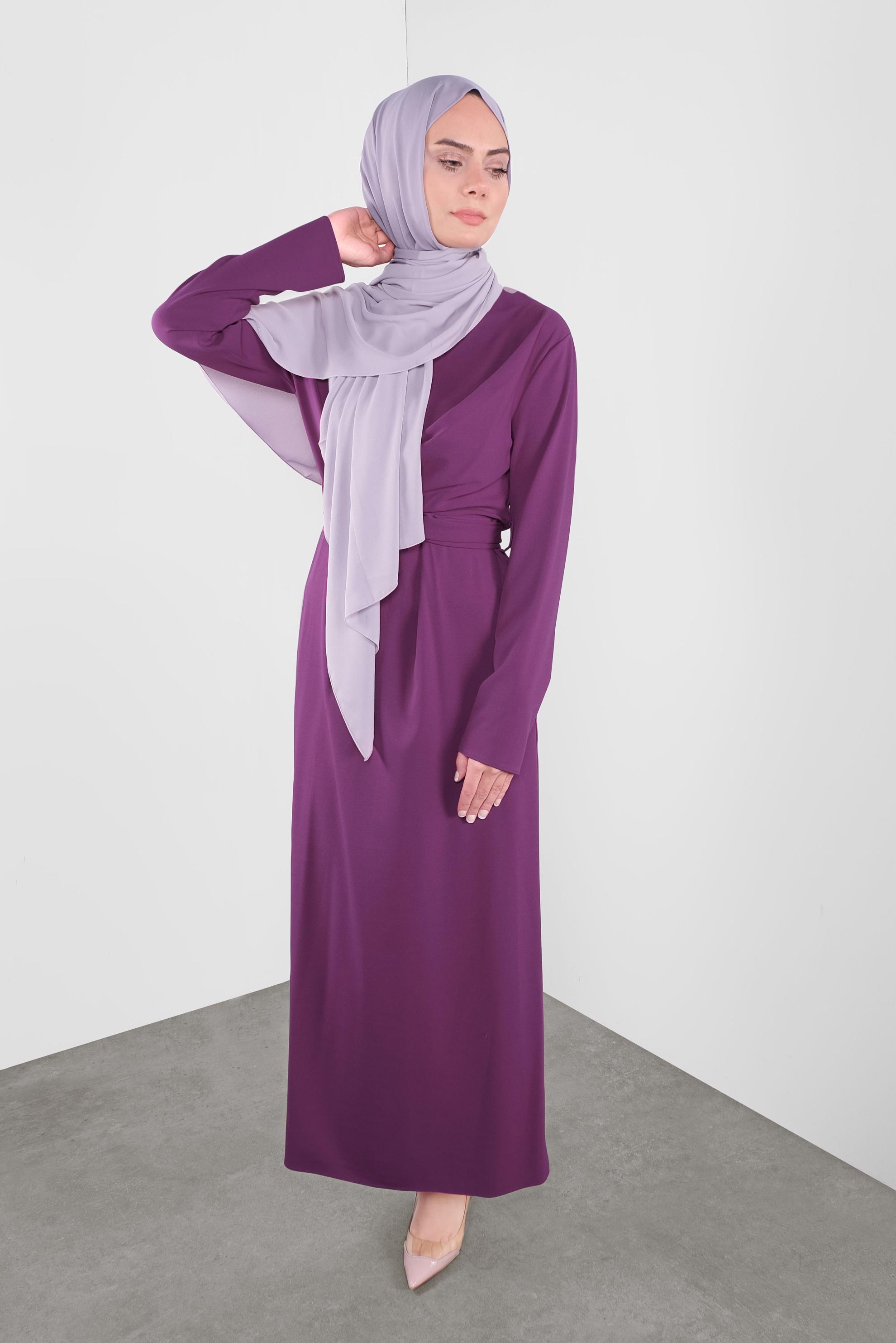 Tesettür giyim MOR ÇAPRAZ BAĞLAMALI ELBİSE 40213 