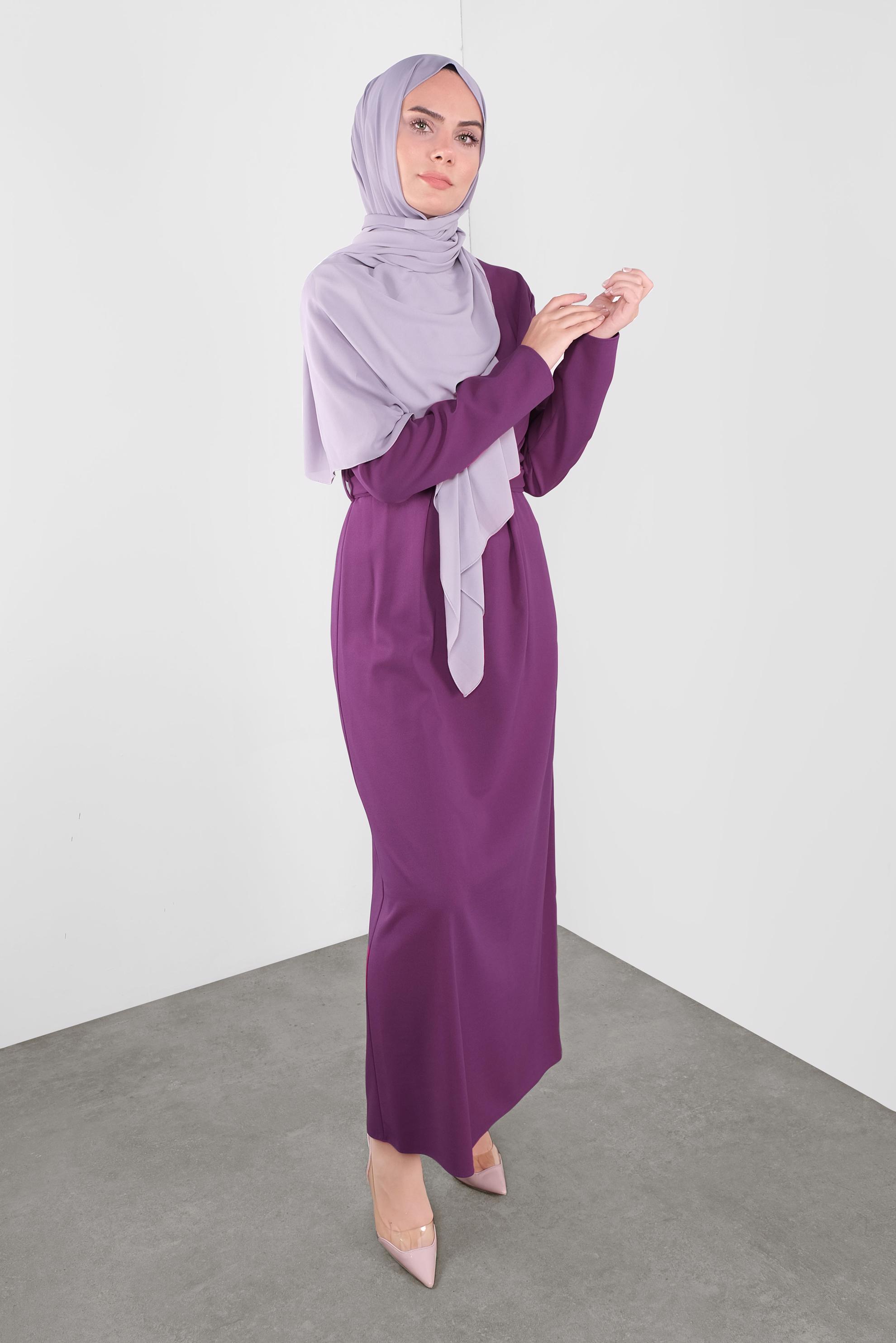 Tesettür giyim MOR ÇAPRAZ BAĞLAMALI ELBİSE 40213 