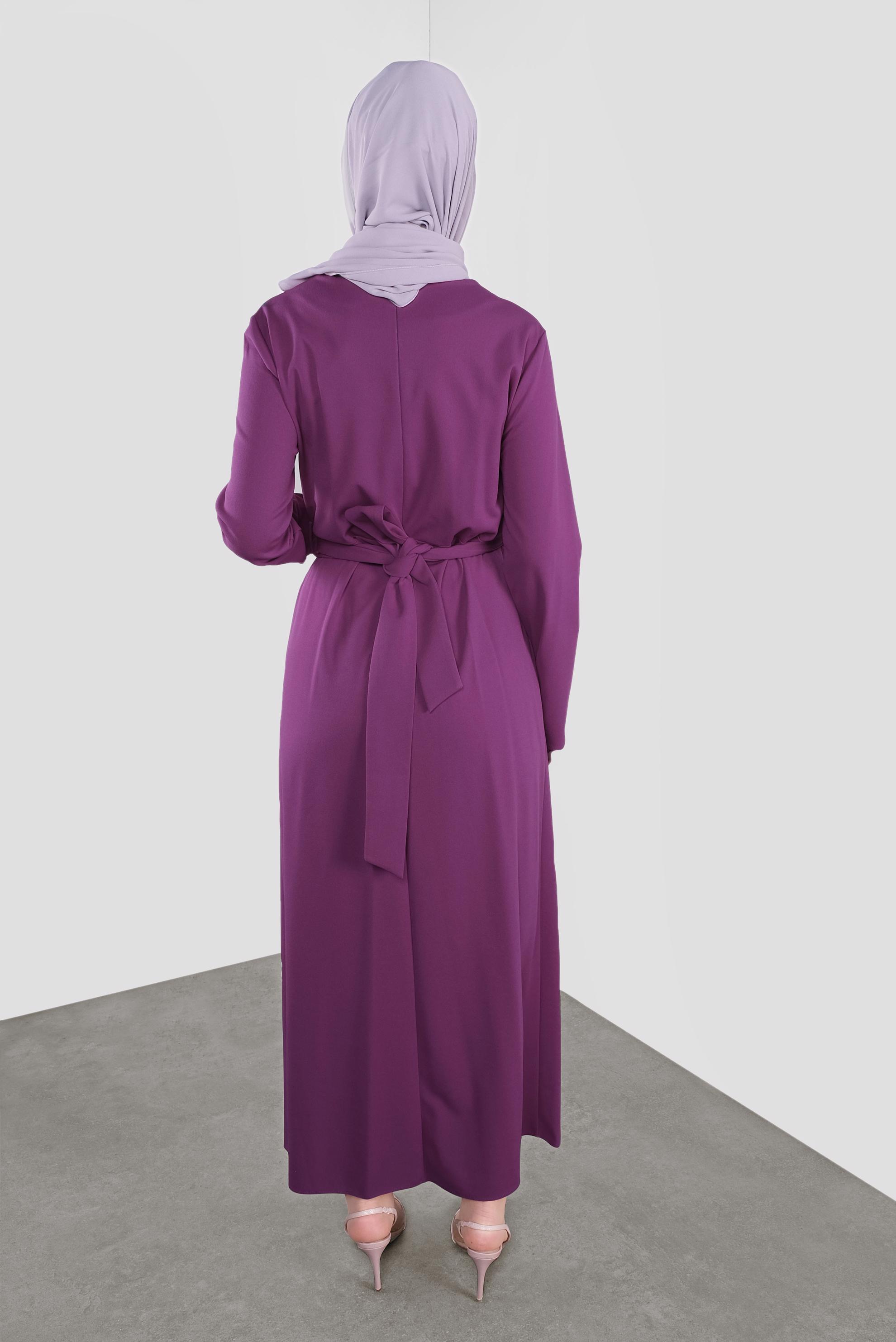 Tesettür giyim MOR ÇAPRAZ BAĞLAMALI ELBİSE 40213 