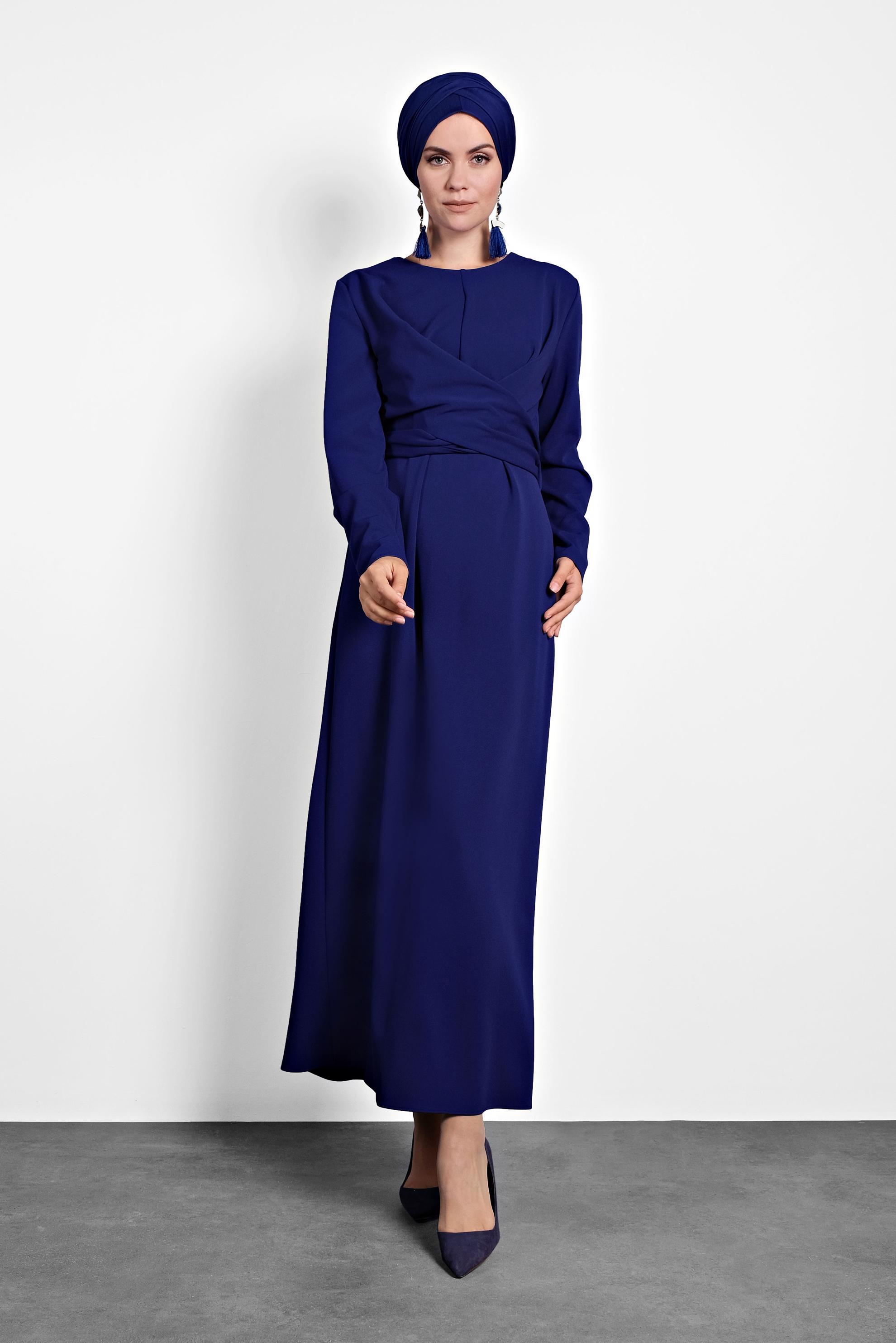 Tesettür giyim LACİVERT ÇAPRAZ BAĞLAMALI ELBİSE 40213 