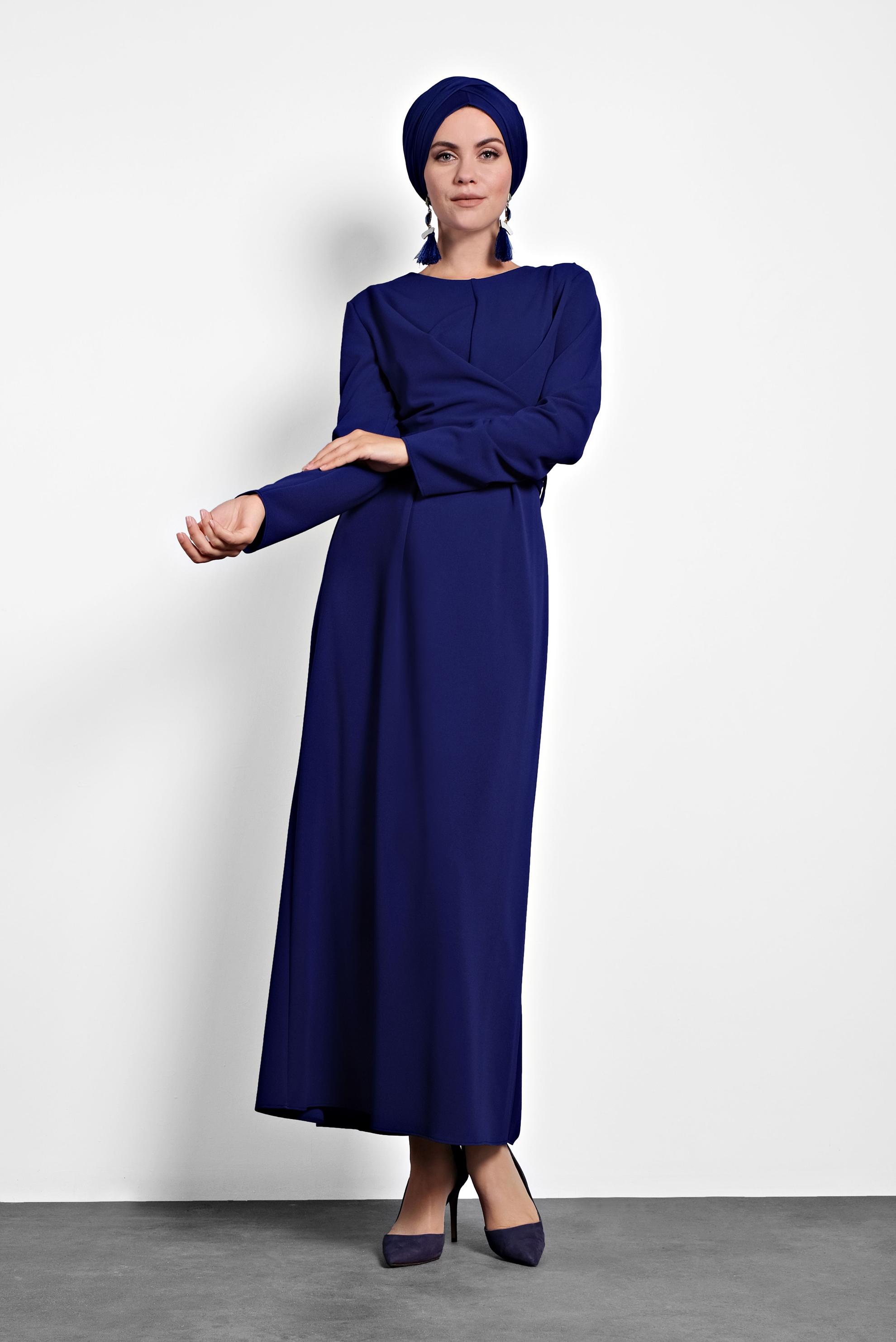 Tesettür giyim LACİVERT ÇAPRAZ BAĞLAMALI ELBİSE 40213 