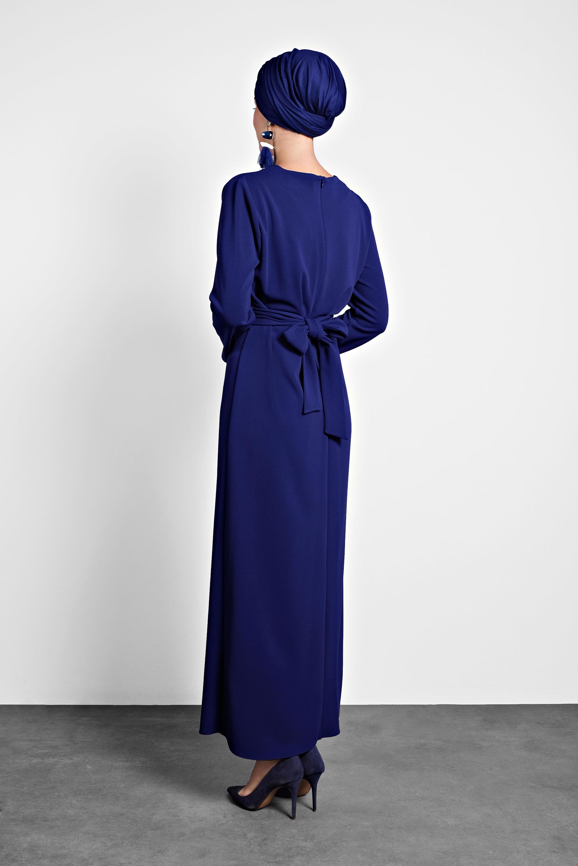 Tesettür giyim LACİVERT ÇAPRAZ BAĞLAMALI ELBİSE 40213 