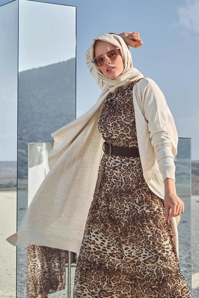 Tesettür giyim  LEOPAR DESENLİ ELBİSE 40232  - ALVİNA
