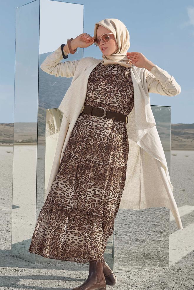 Tesettür giyim  Gösterişli Leopar - ALVİNA