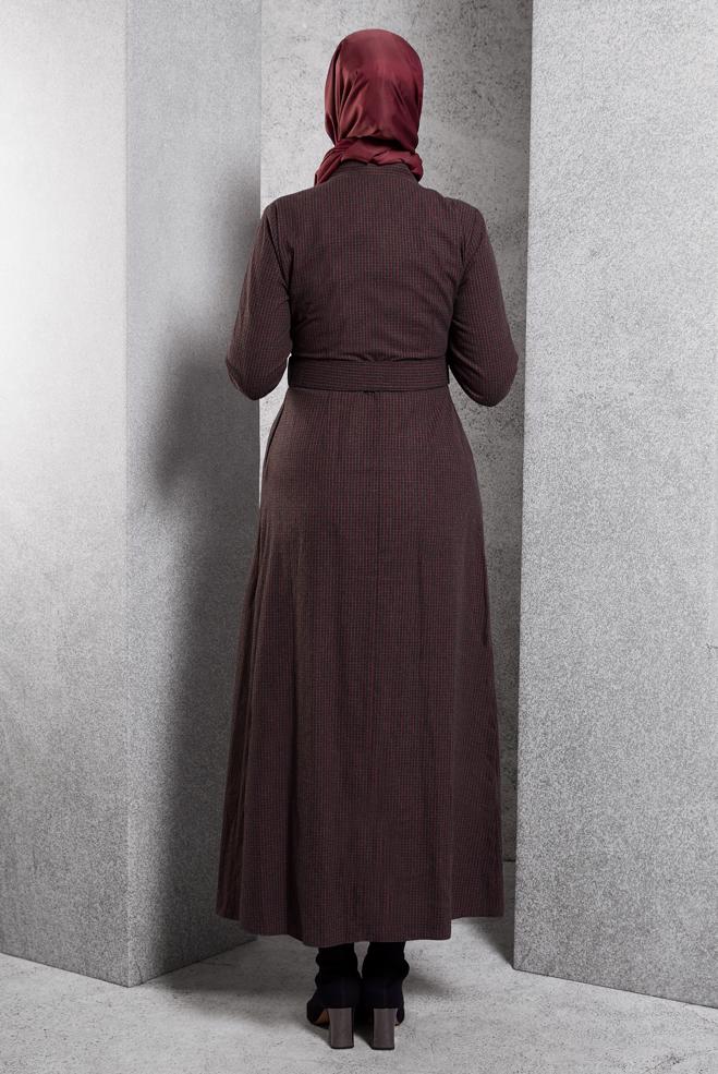 Tesettür giyim SİYAH KEMERLİ DÜĞMELİ ELBİSE 40270 - ALVİNA