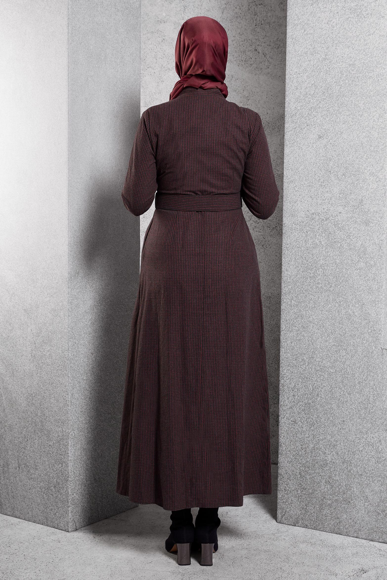 Tesettür giyim SİYAH KEMERLİ DÜĞMELİ ELBİSE 40270