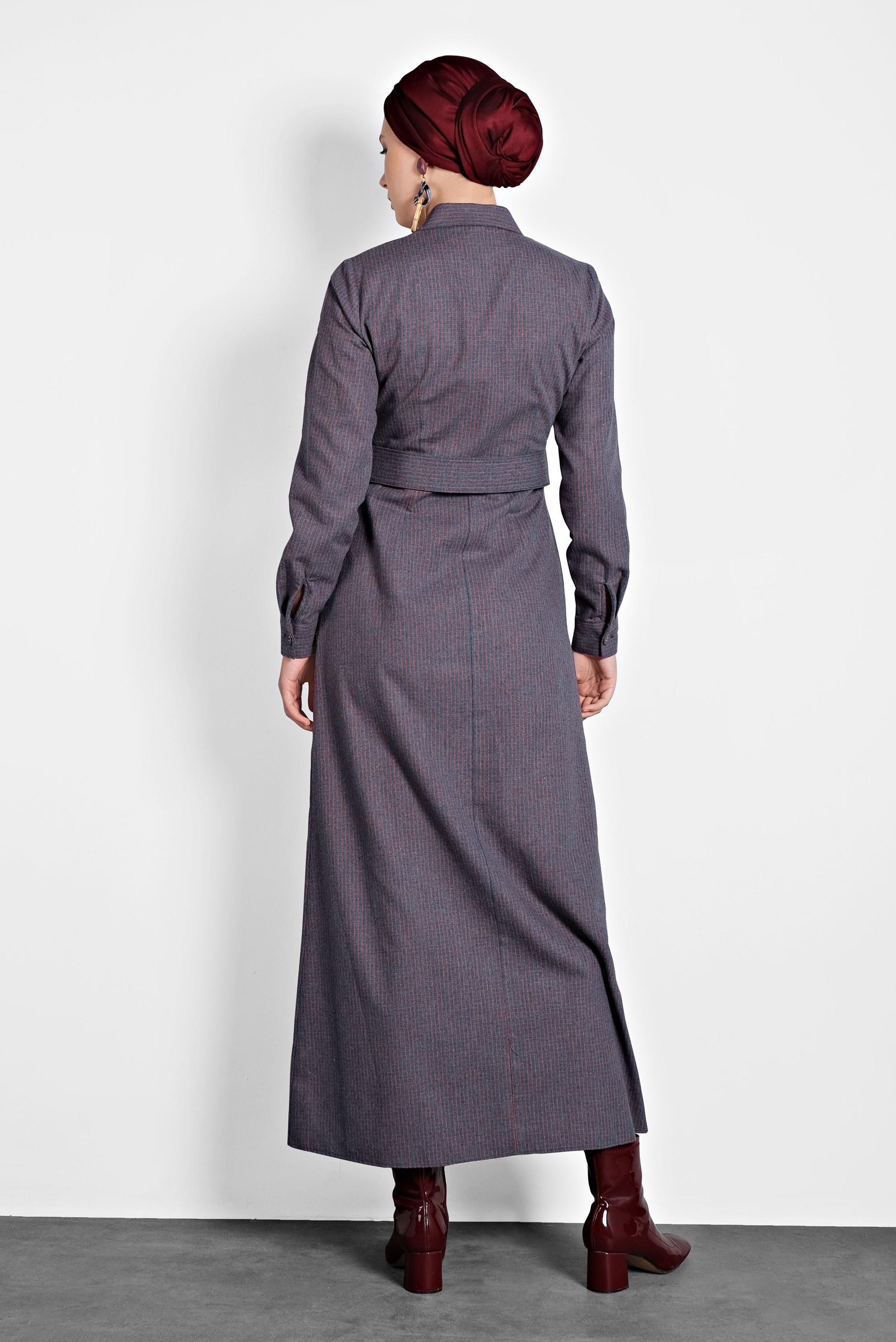 Tesettür giyim LACİVERT KEMERLİ DÜĞMELİ ELBİSE 40270