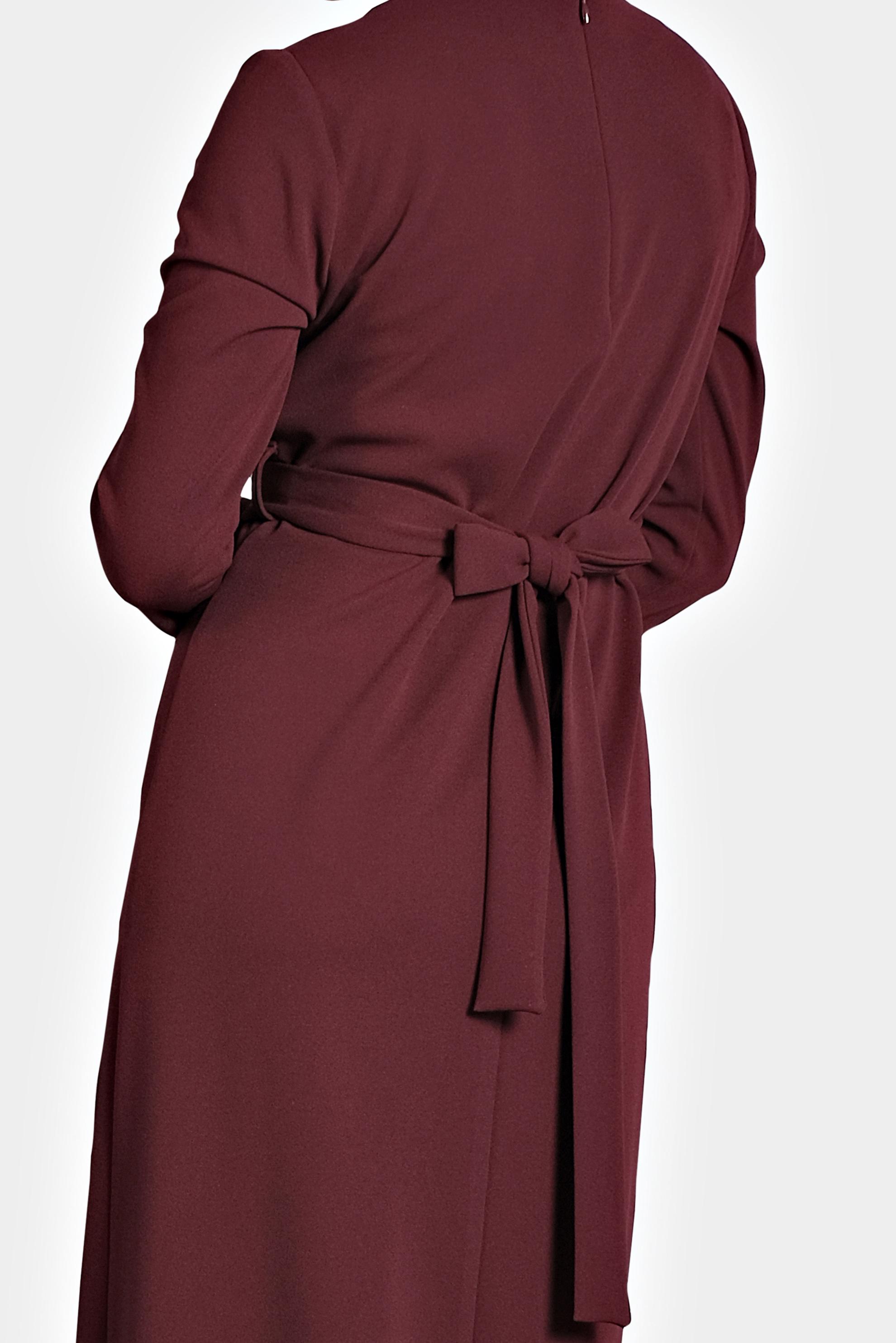 Tesettür giyim BORDO KUŞAKLI LEOPAR DESENLİ ELBİSE 40272