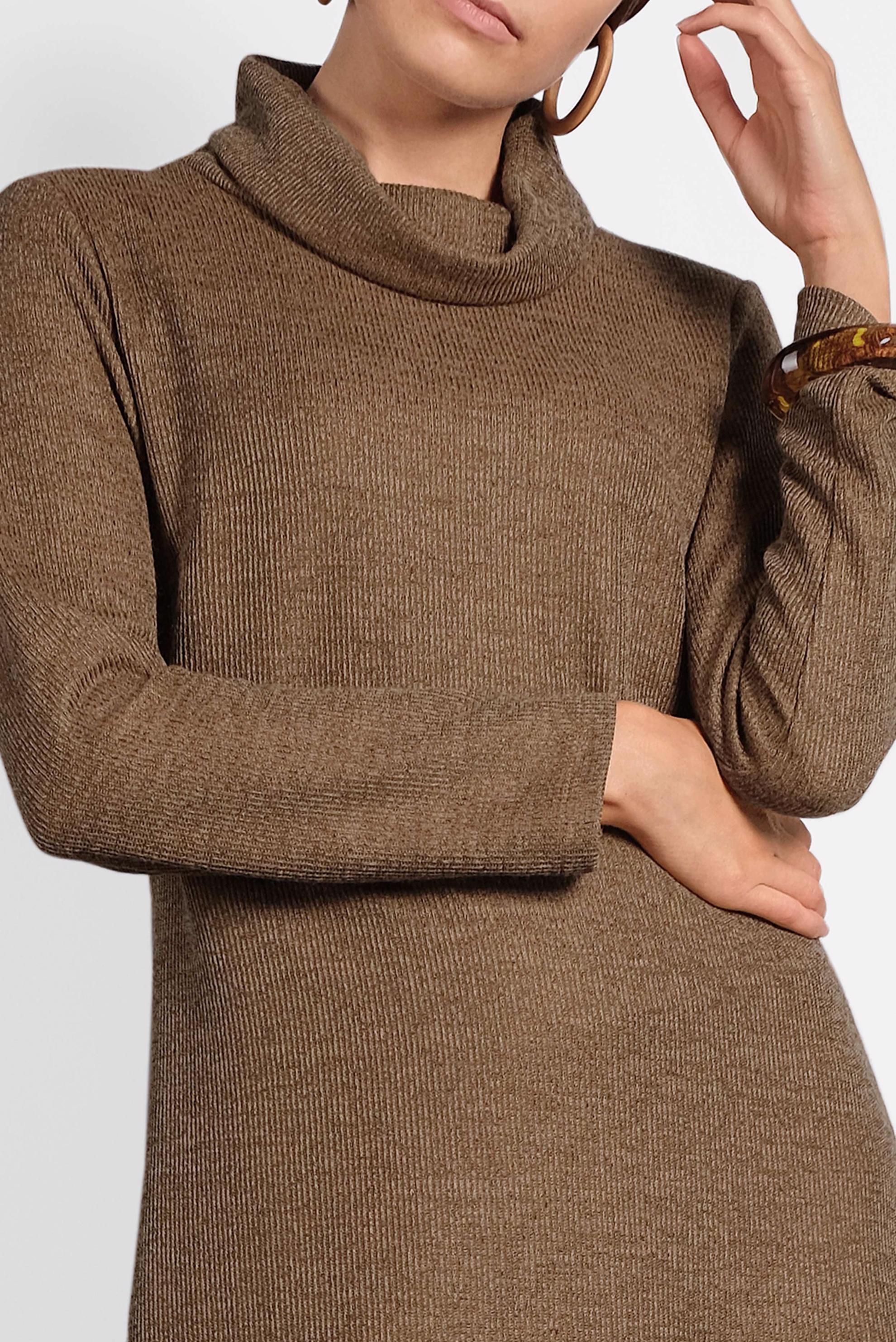 Tesettür giyim KAHVE BOĞAZLI TRİKO ÖRME ELBİSE 40273 