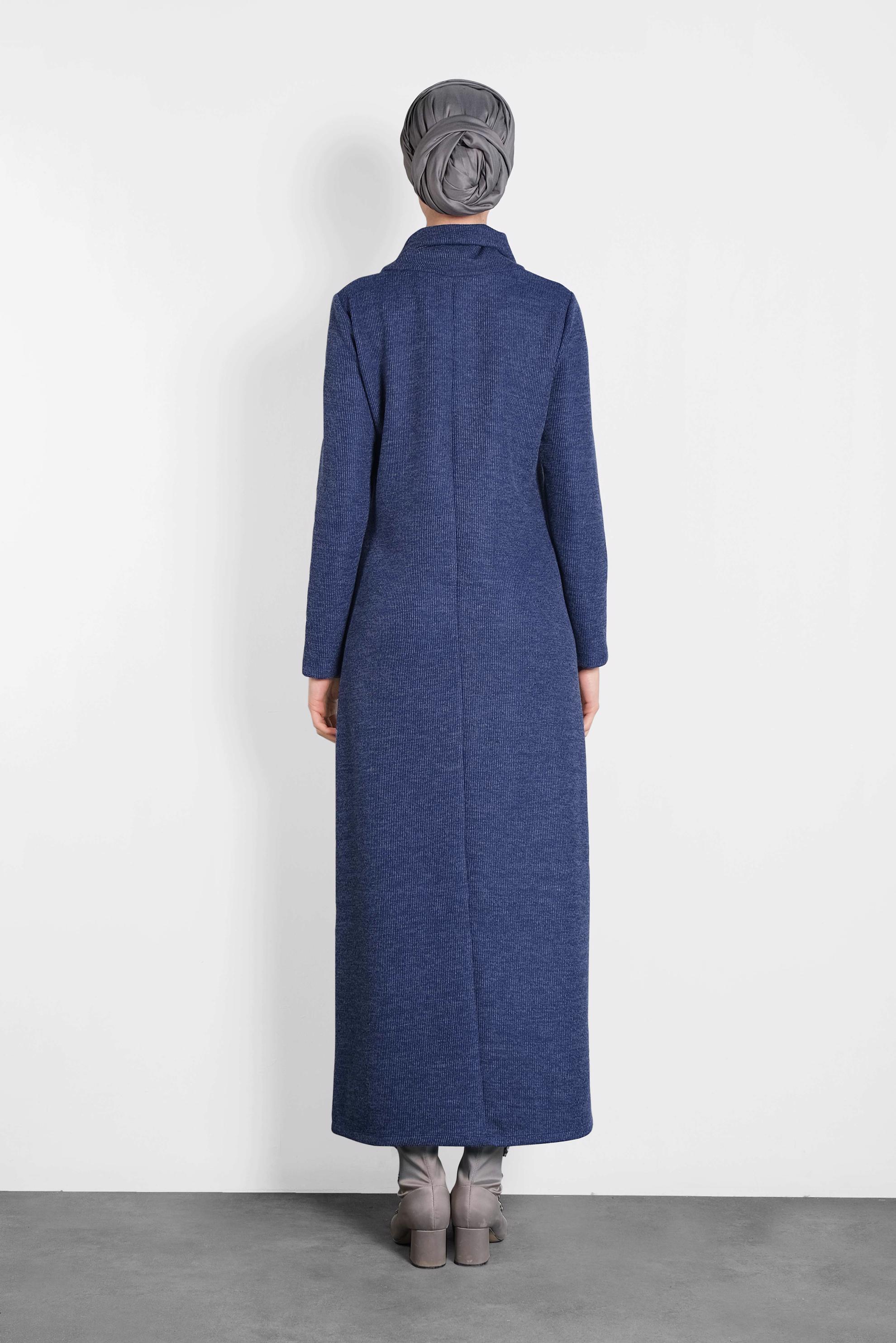 Tesettür giyim LACİVERT BOĞAZLI TRİKO ÖRME ELBİSE 40273 