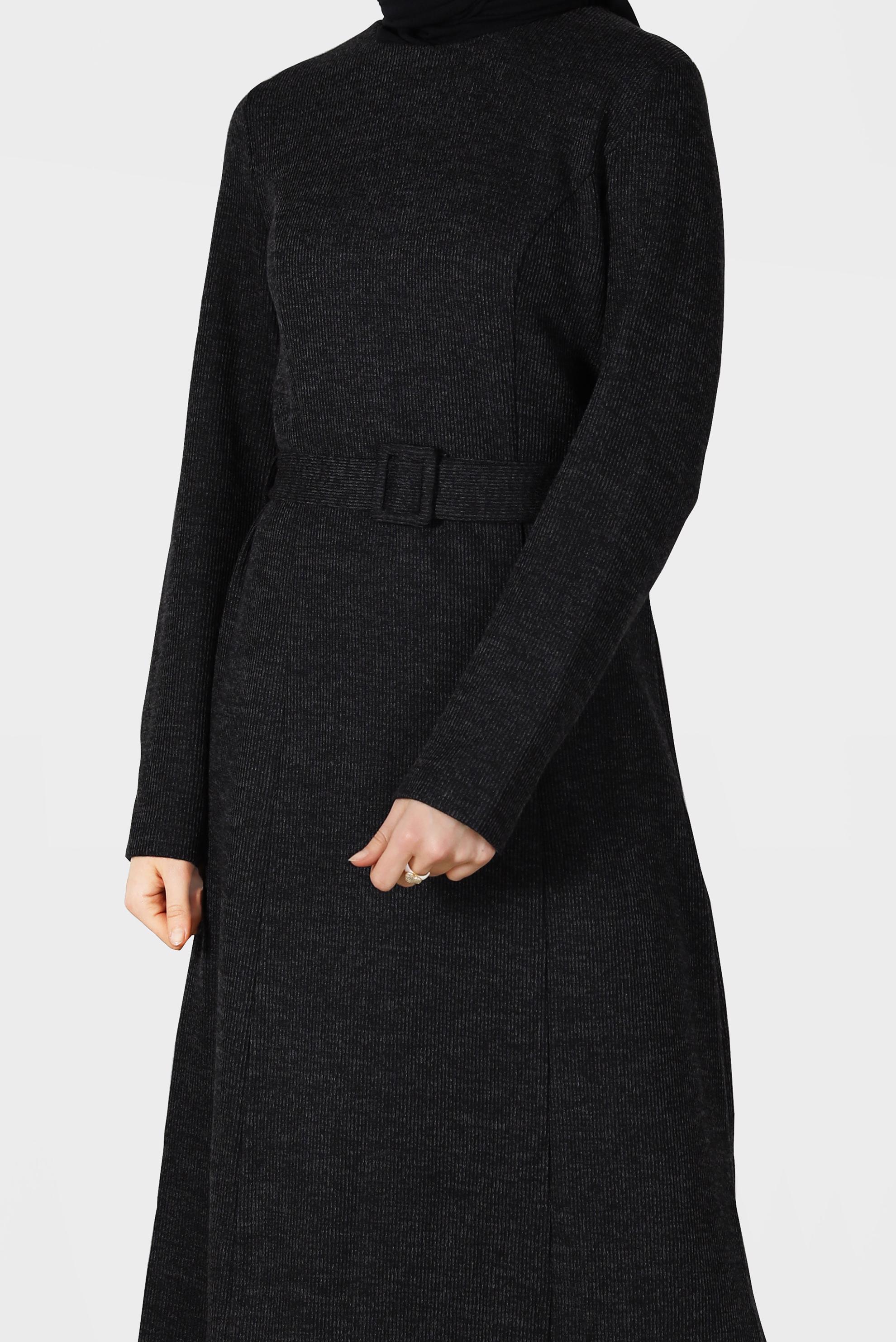 Tesettür giyim SİYAH KEMERLİ TRİKO ELBİSE 40274 