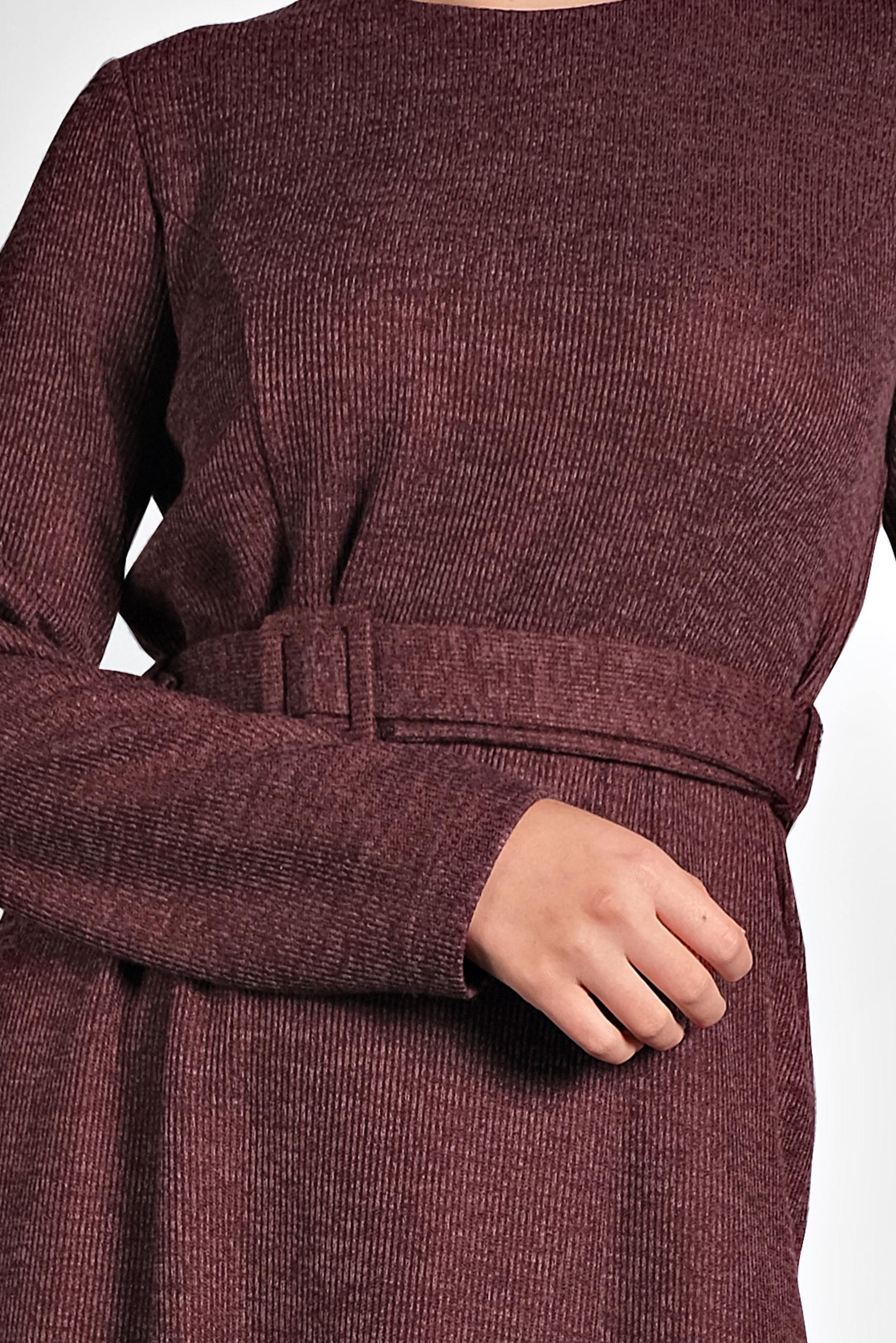 Tesettür giyim BORDO KEMERLİ TRİKO ELBİSE 40274 