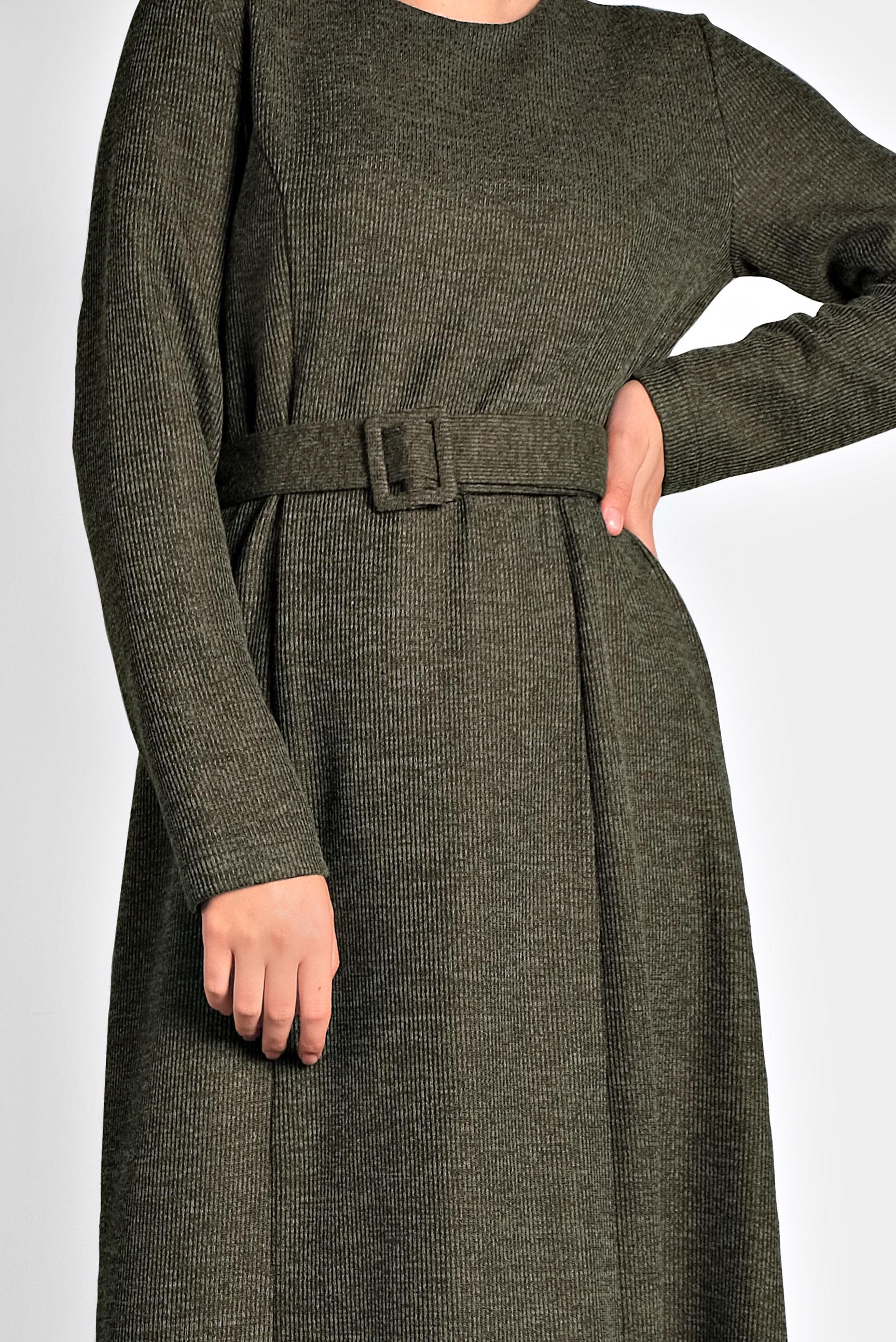 Tesettür giyim HAKİ KEMERLİ TRİKO ELBİSE 40274 