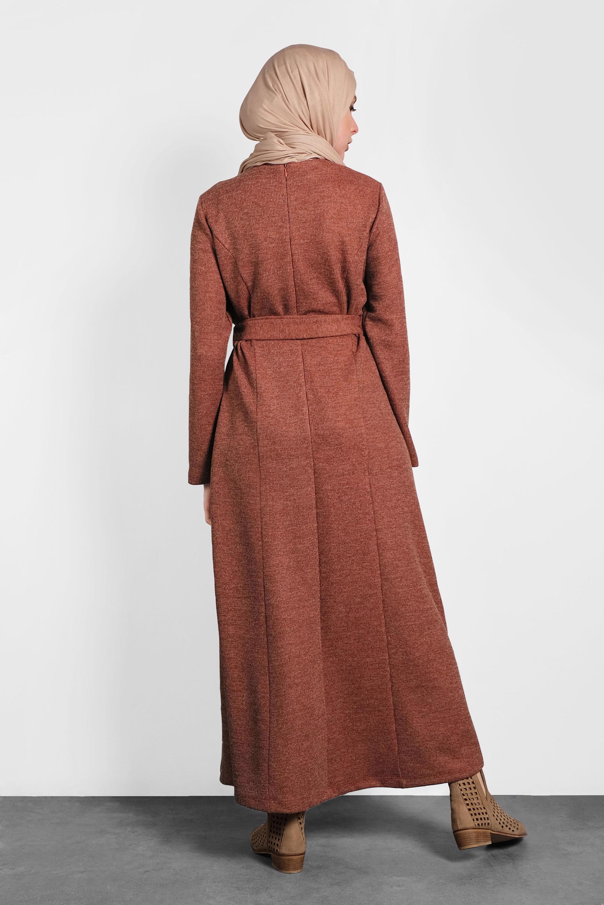 Tesettür giyim TURUNCU KEMERLİ TRİKO ELBİSE 40274 